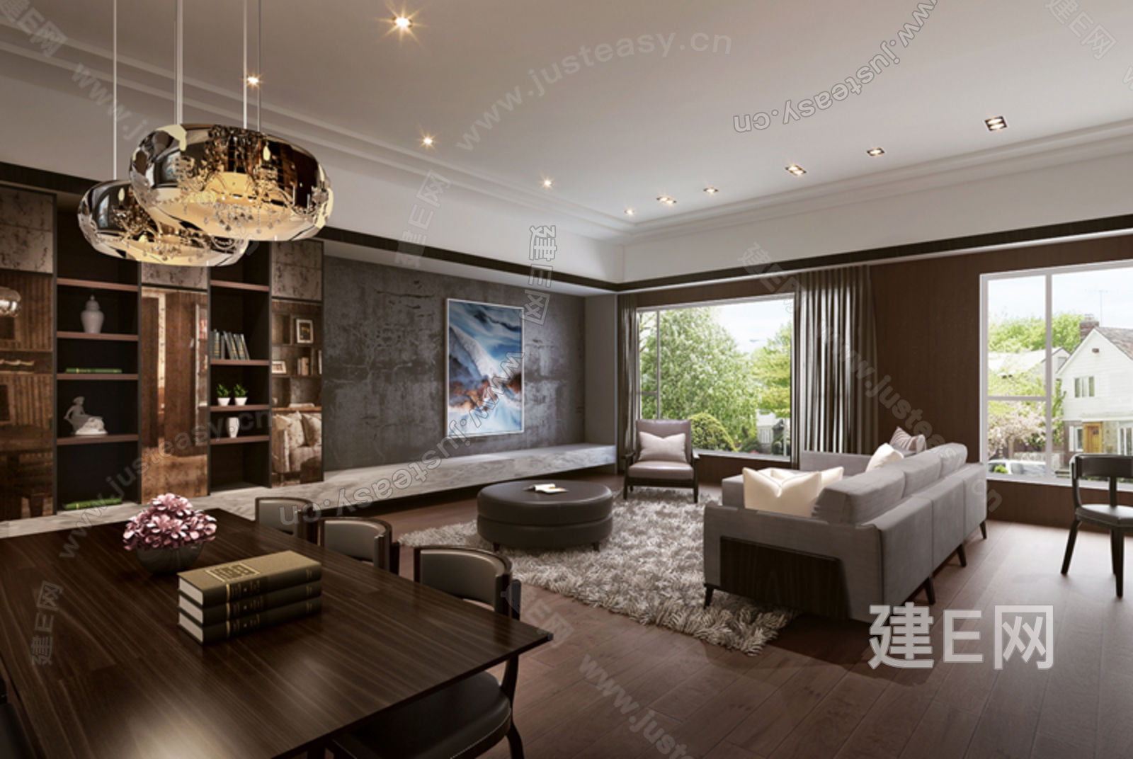 现代客厅模型SU模型下载[ID:112938454]_建e网su模型