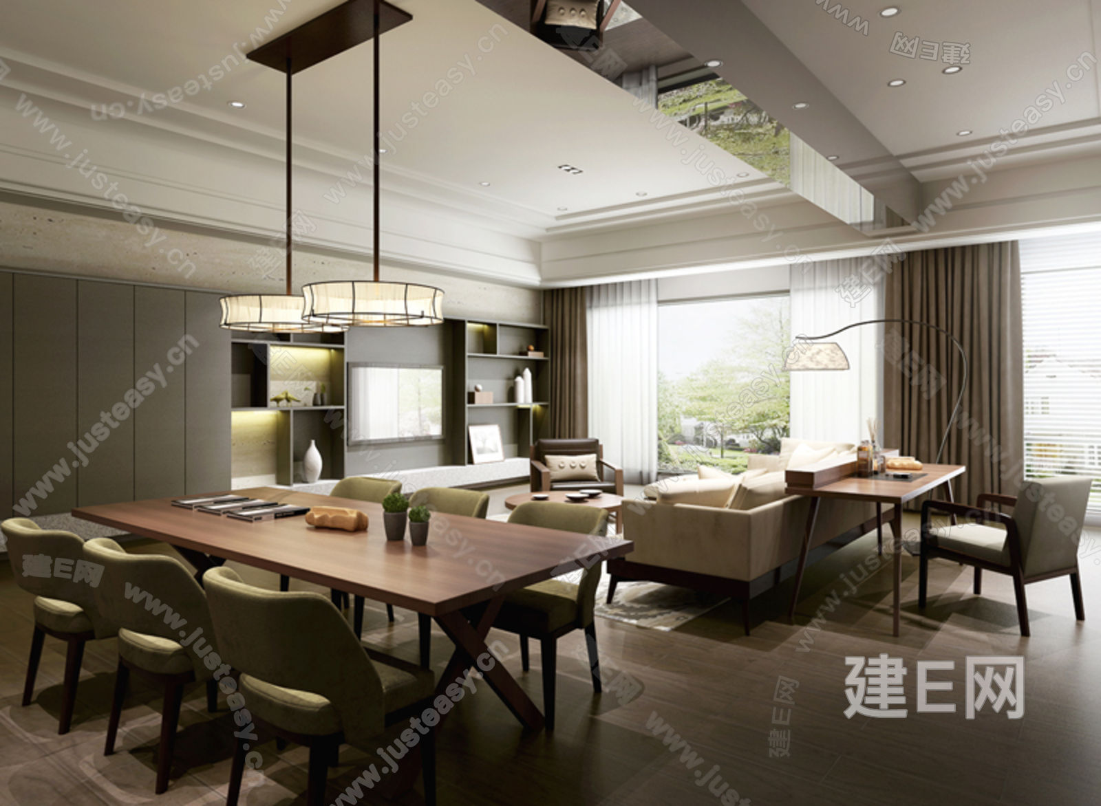 现代客餐厅沙发餐桌椅组合模型SU模型下载[ID:112872862]_建e网su模型