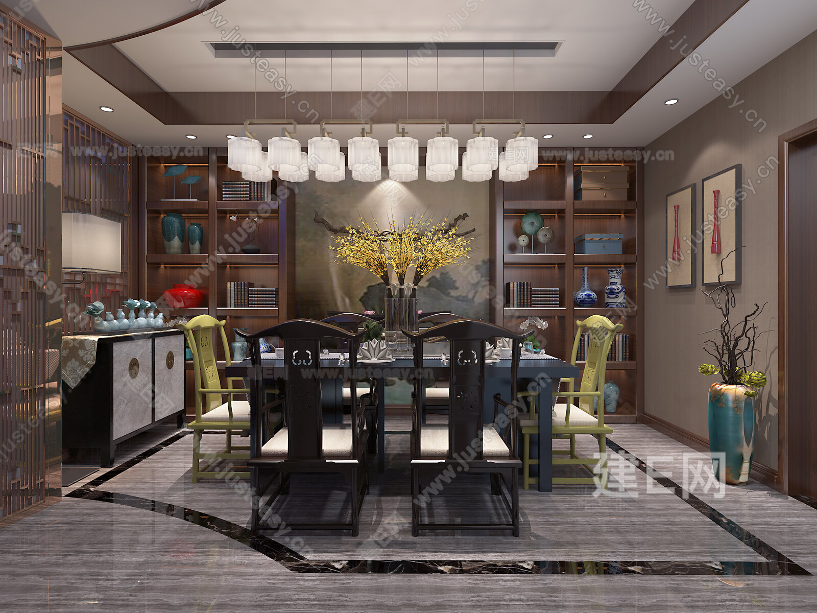 新中式包间3d模型下载[ID:105857832]_建e网3d模型