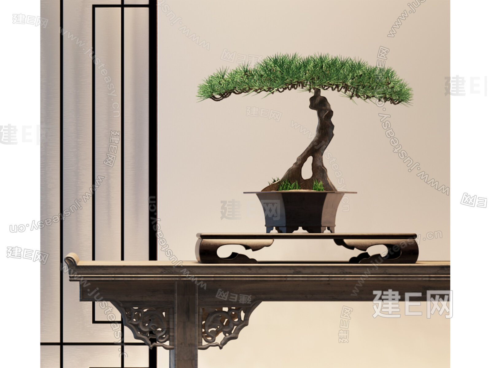 现代新中式植物松树盆栽3d模型下载[ID:108282766]_建e网3d模型