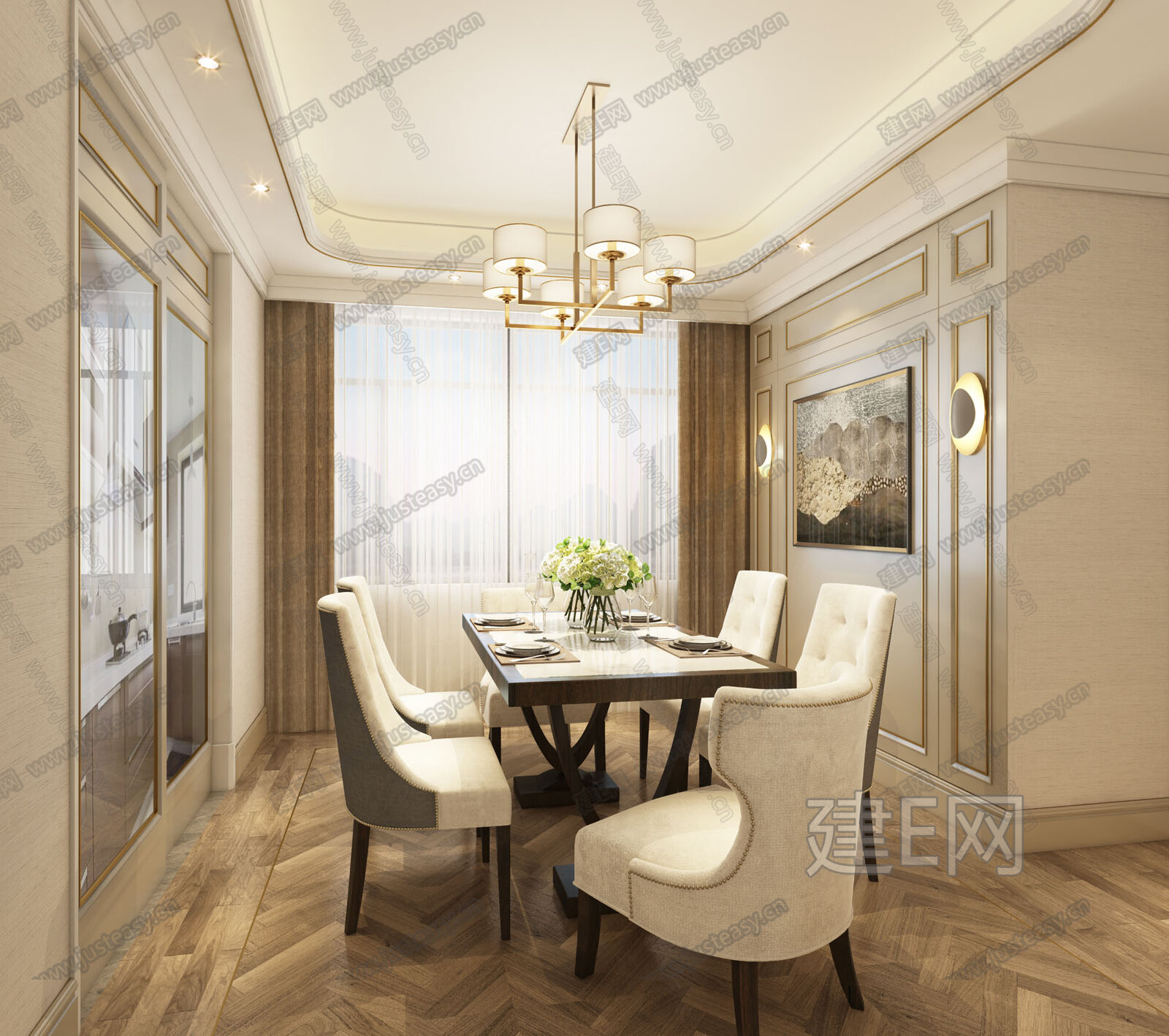 简欧客餐厅3d模型下载[ID:101598200]_建e网3d模型