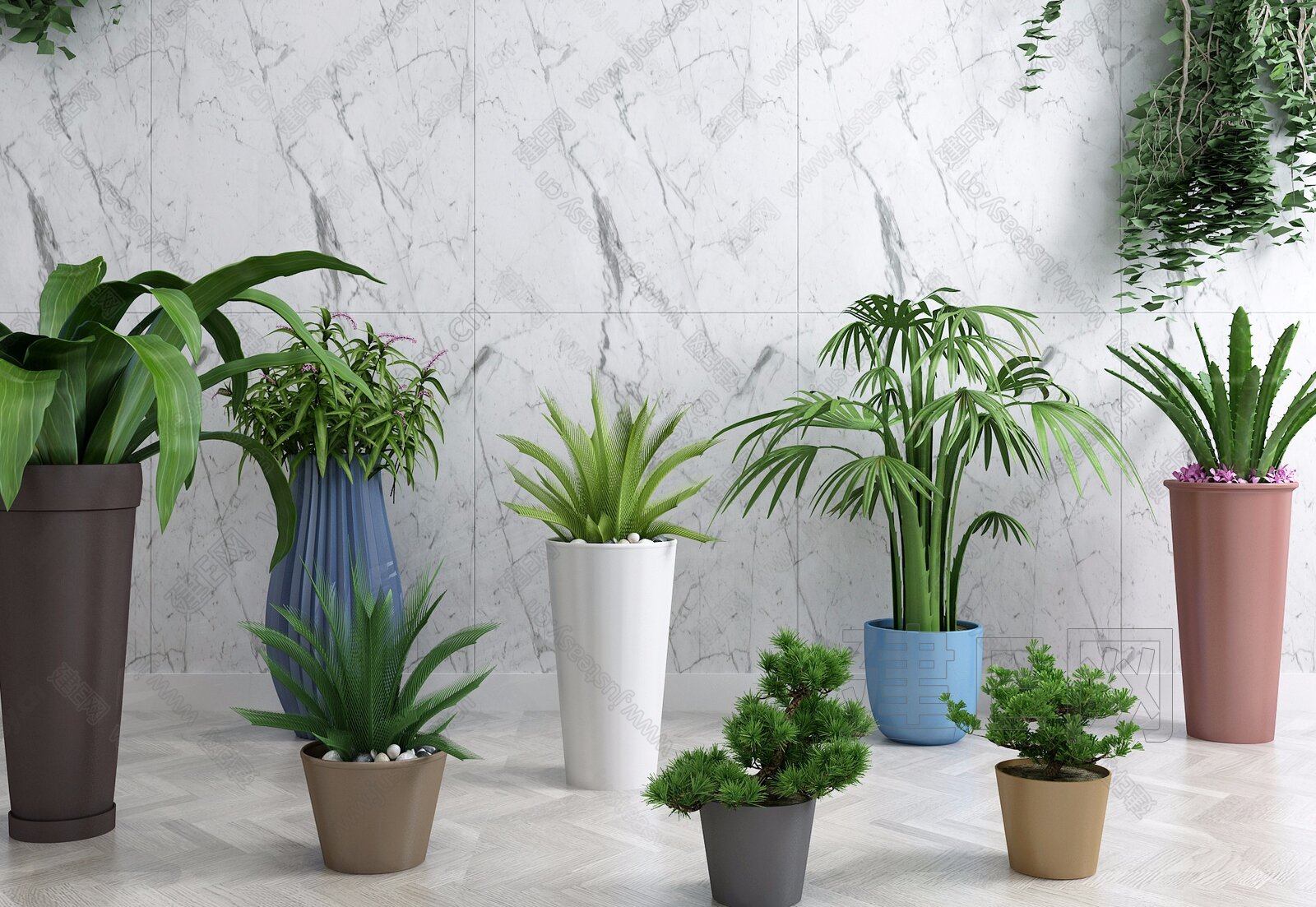 现代绿植盆栽组合3d模型