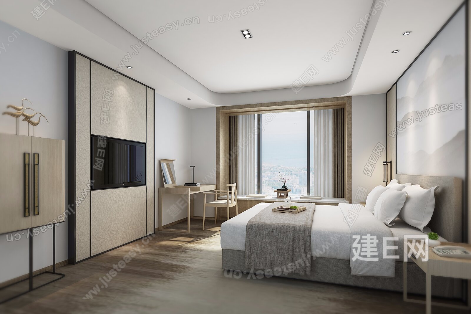 新中式酒店客房3d模型下载[ID:111625035]_建e网3d模型