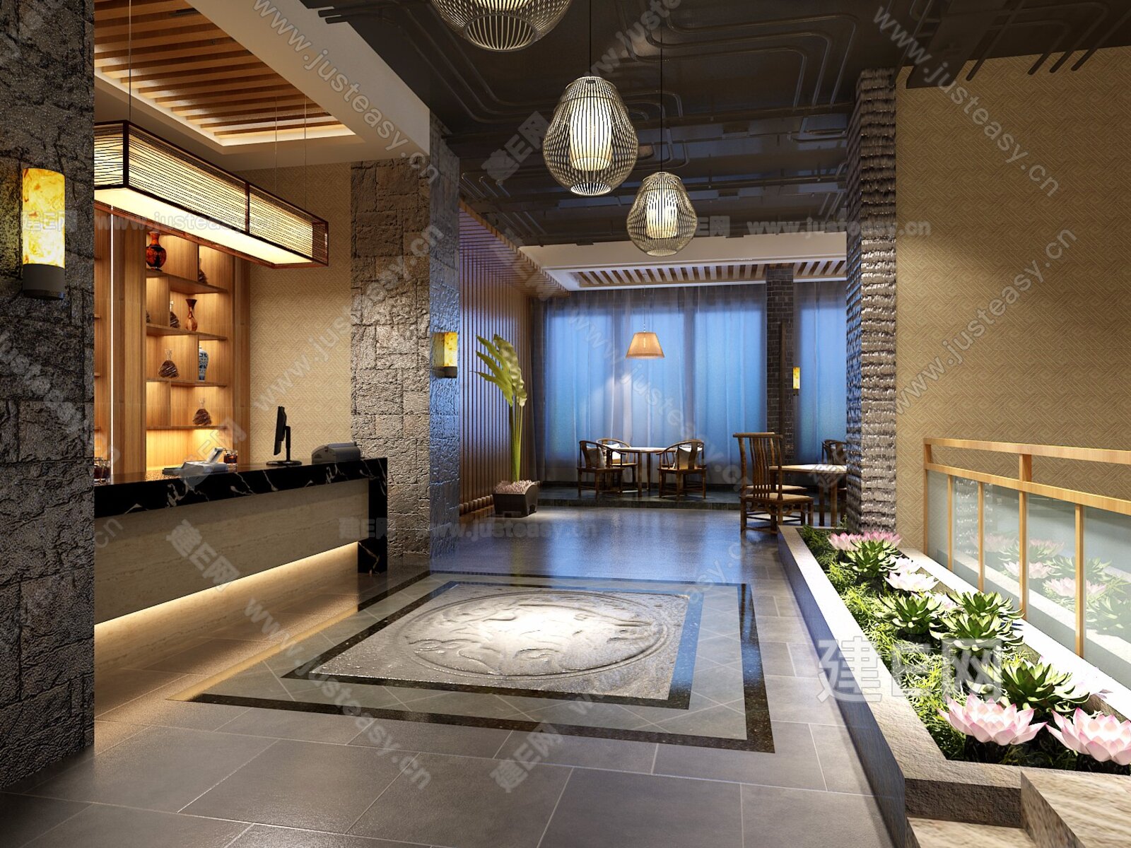 新中式火锅店3d模型下载[ID:100876816]_建e网3d模型