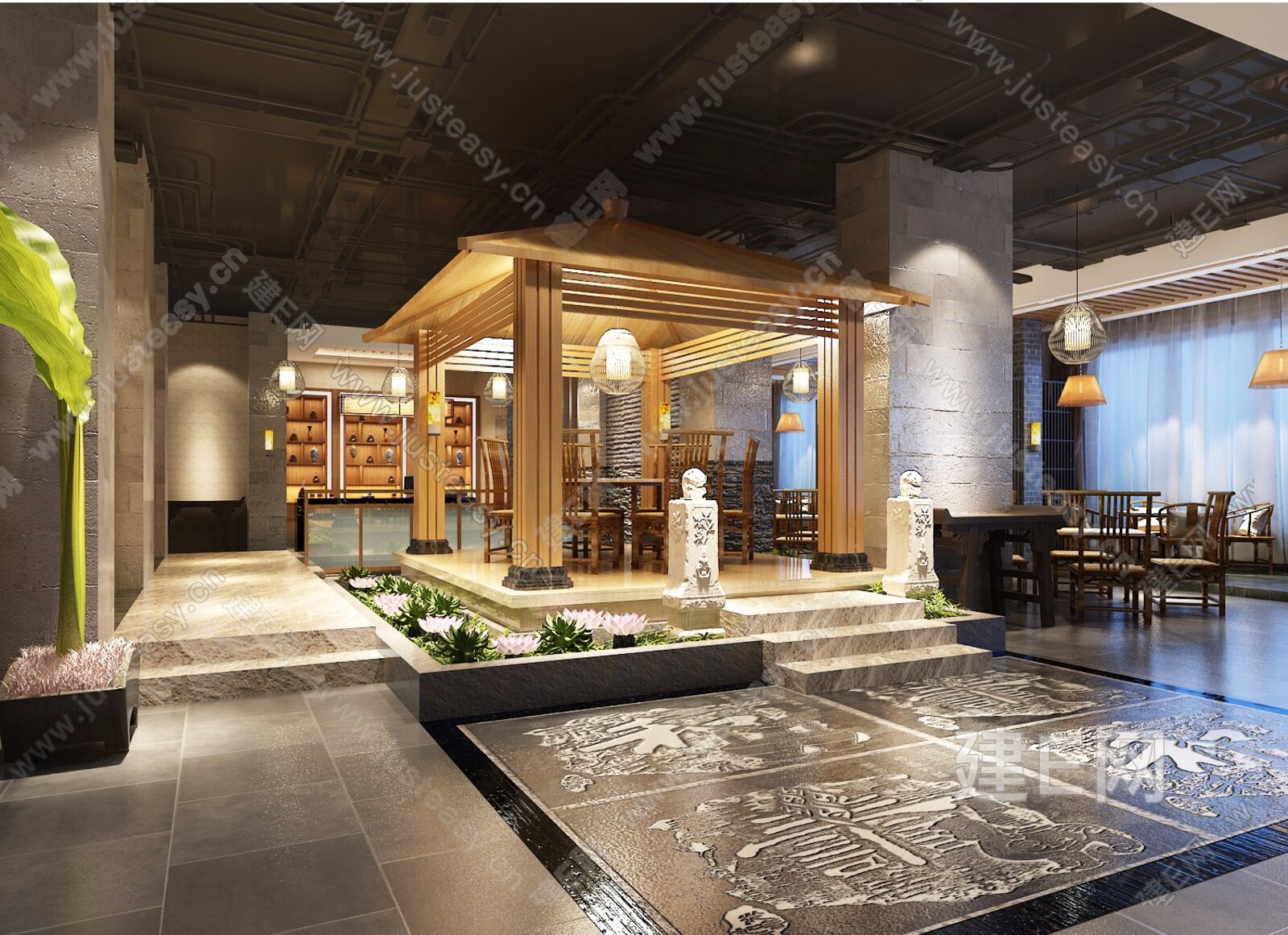 新中式火锅店3d模型下载[ID:100876816]_建e网3d模型