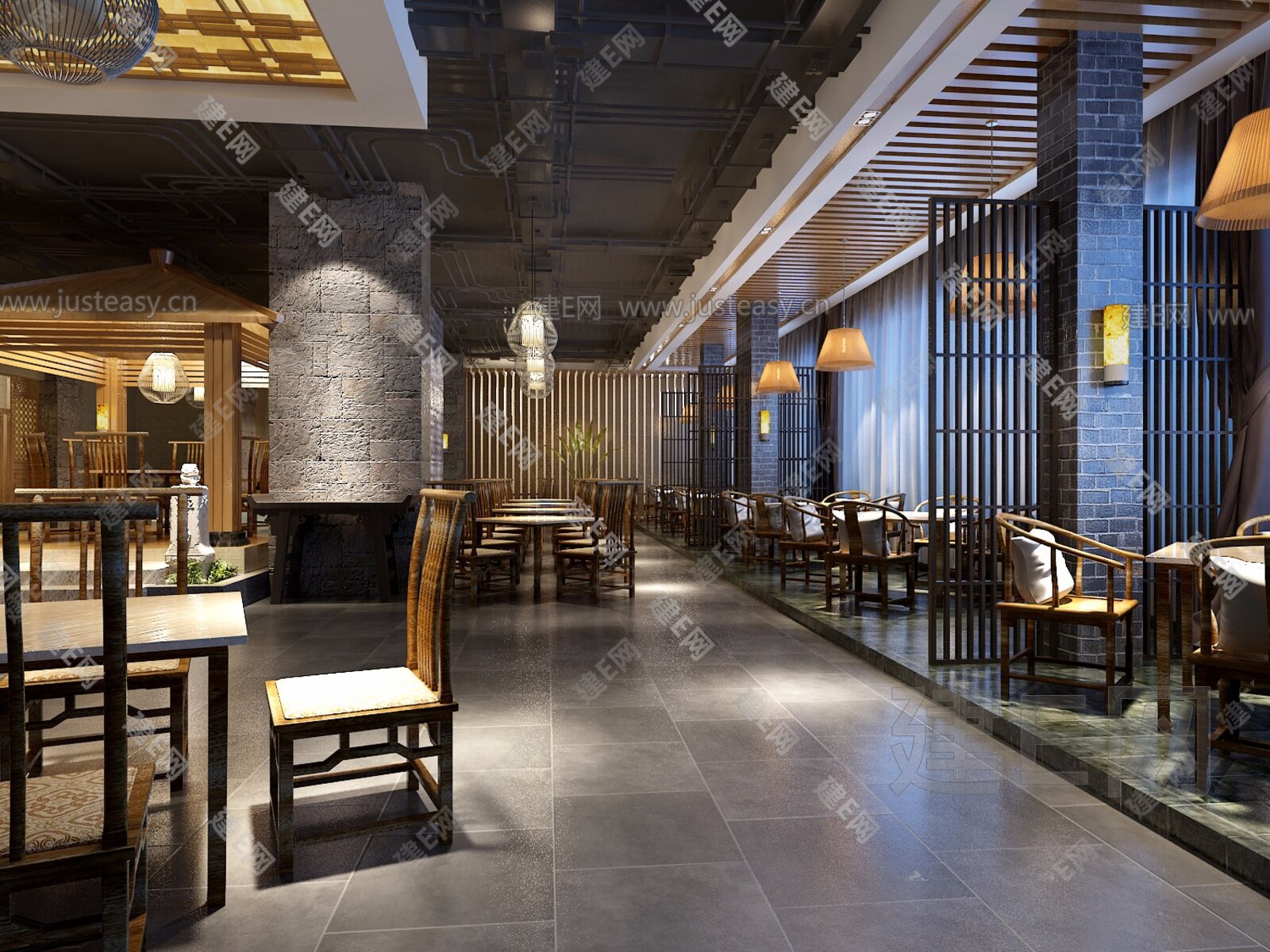 新中式火锅店3d模型下载[ID:100876816]_建e网3d模型