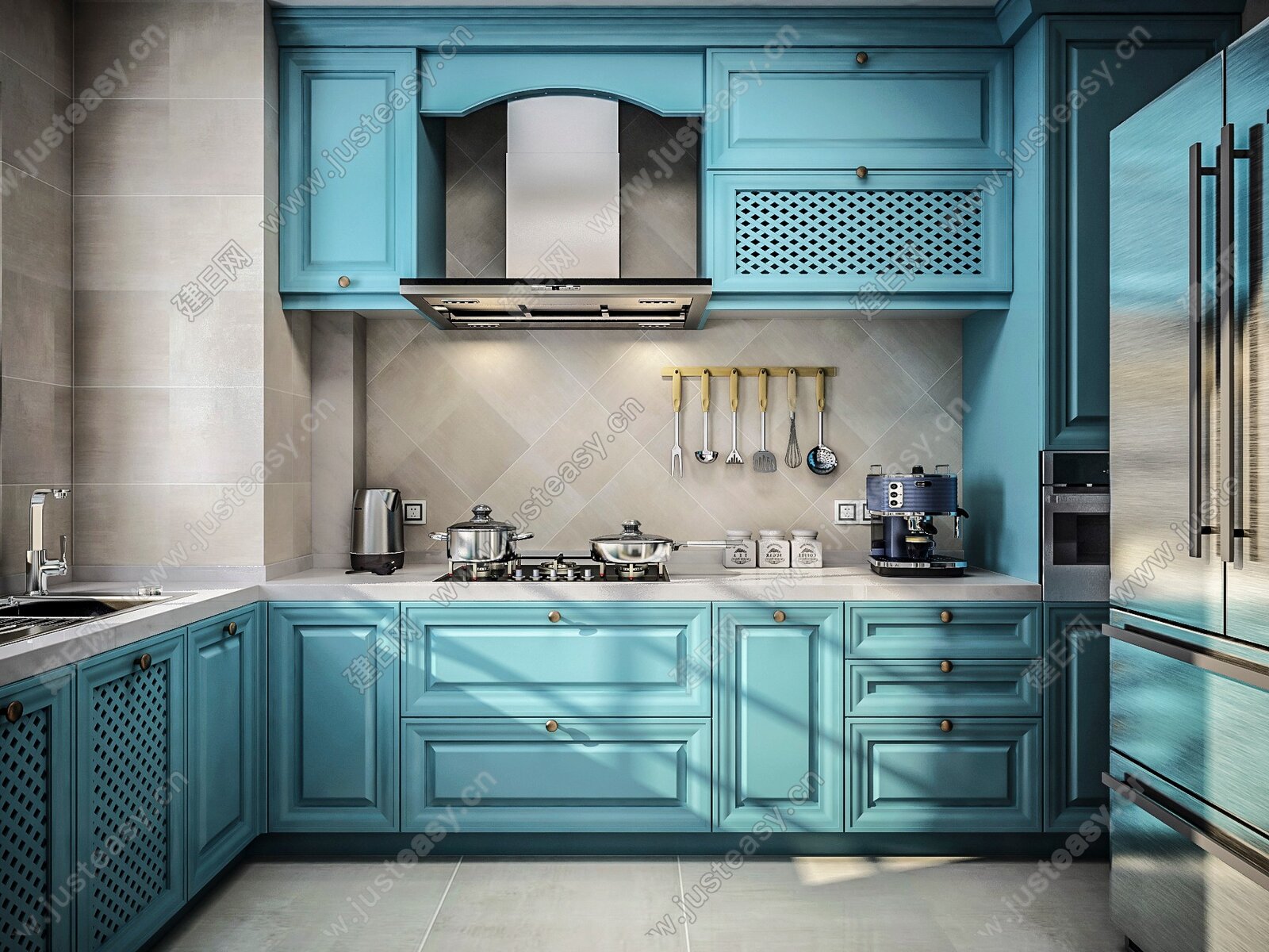 地中海风格厨房砖砌橱柜图片 – 设计本装修效果图