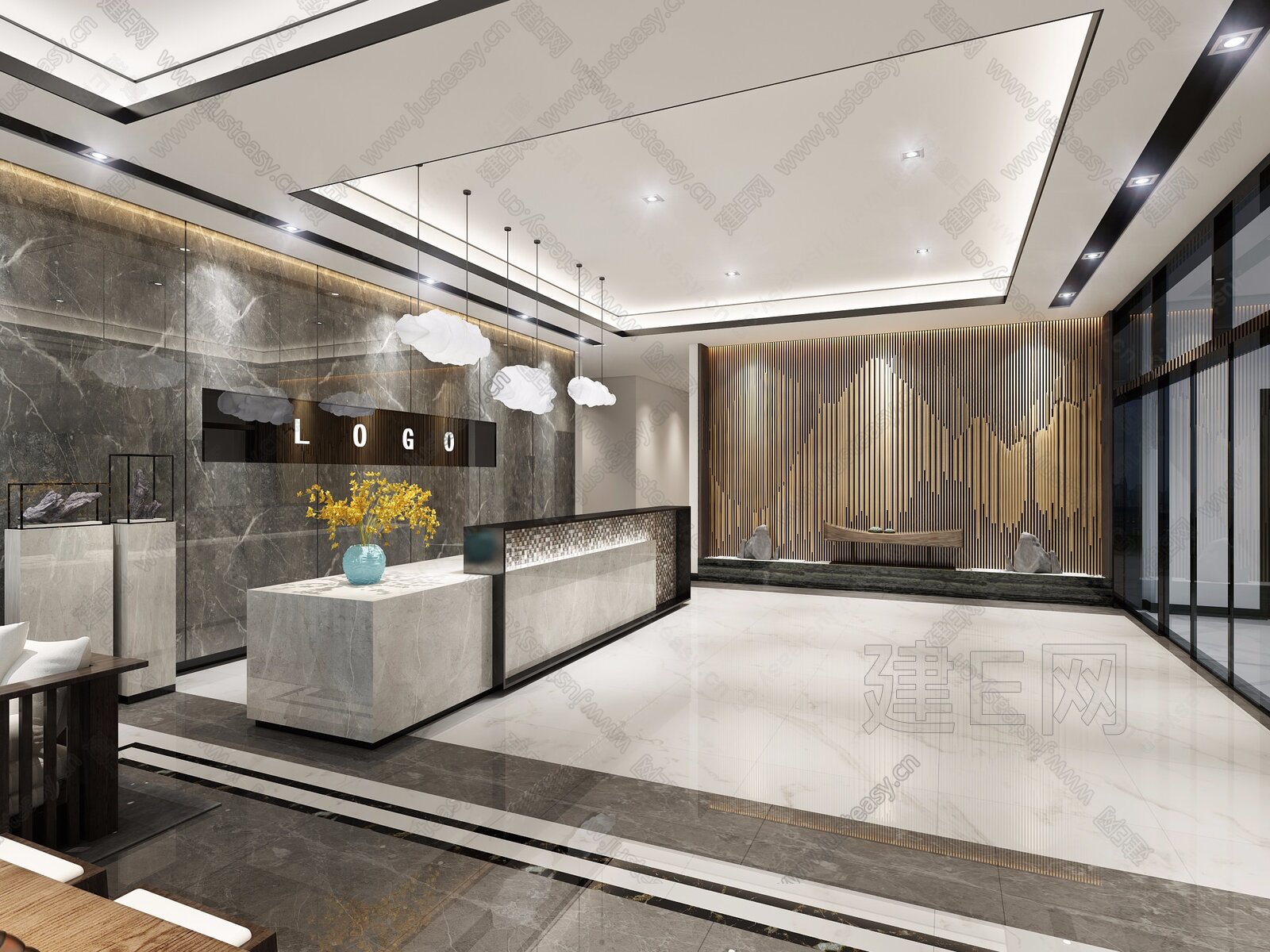 新中式大厅3d模型下载[ID:115425821]_建e网3d模型