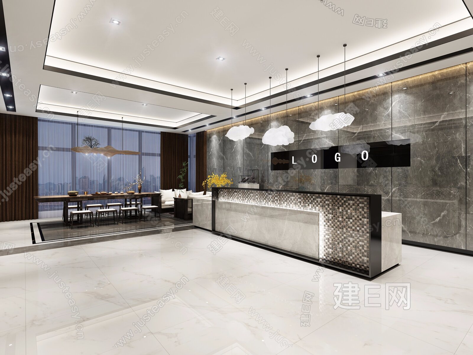 新中式大厅3d模型下载[ID:115425821]_建e网3d模型