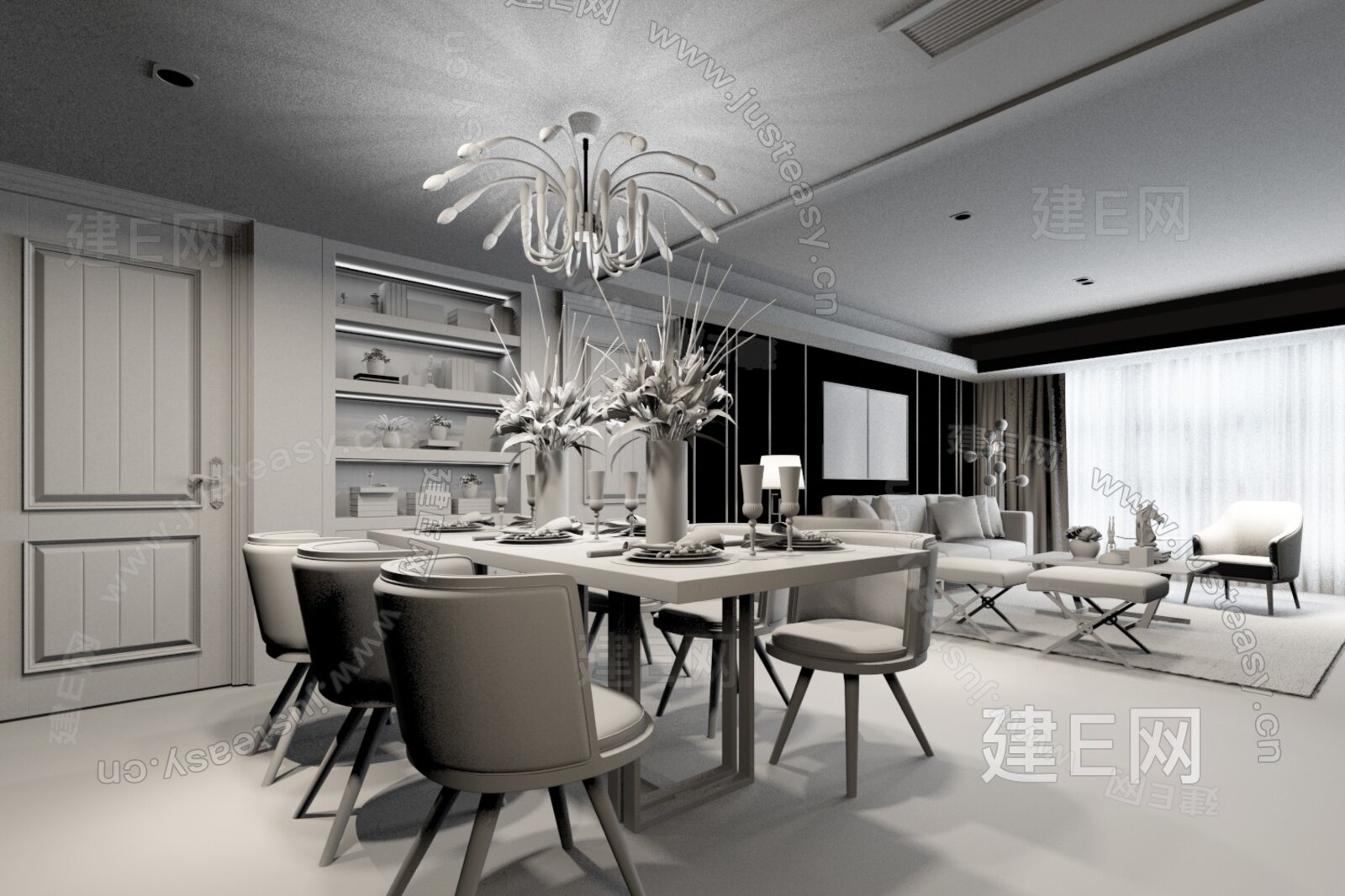 简欧客餐厅3d模型下载[ID:116409029]_建e网3d模型