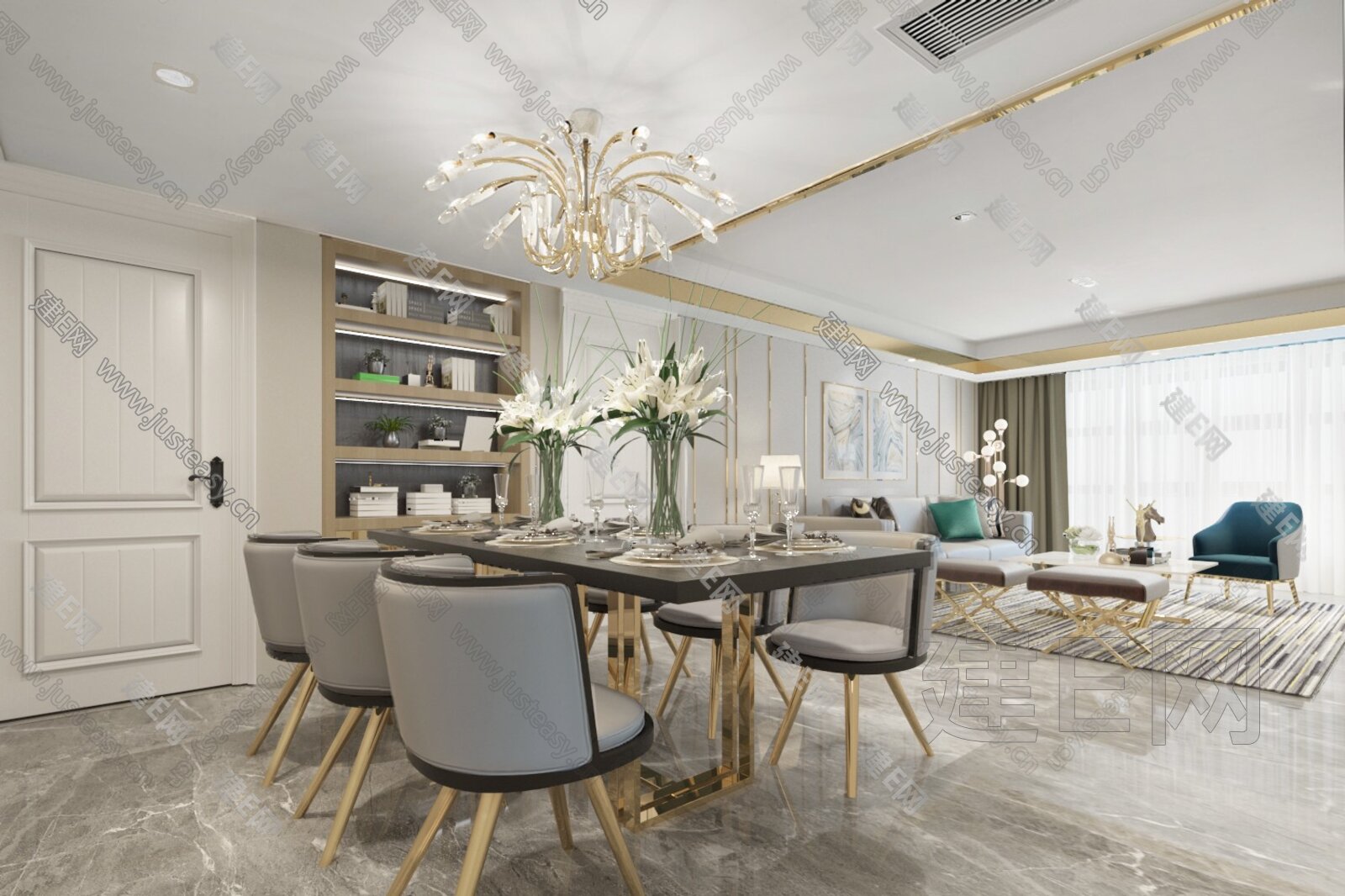 简欧客餐厅3d模型下载[ID:116409029]_建e网3d模型