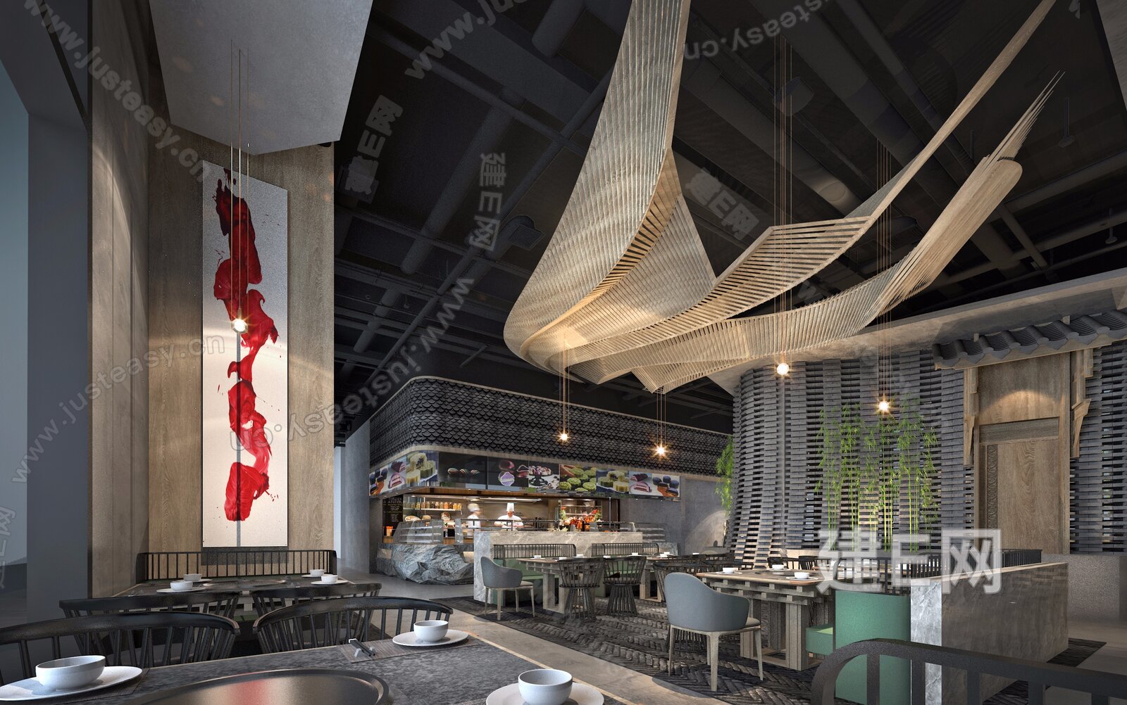 新中式火锅店3d模型下载[ID:105203153]_建e网3d模型