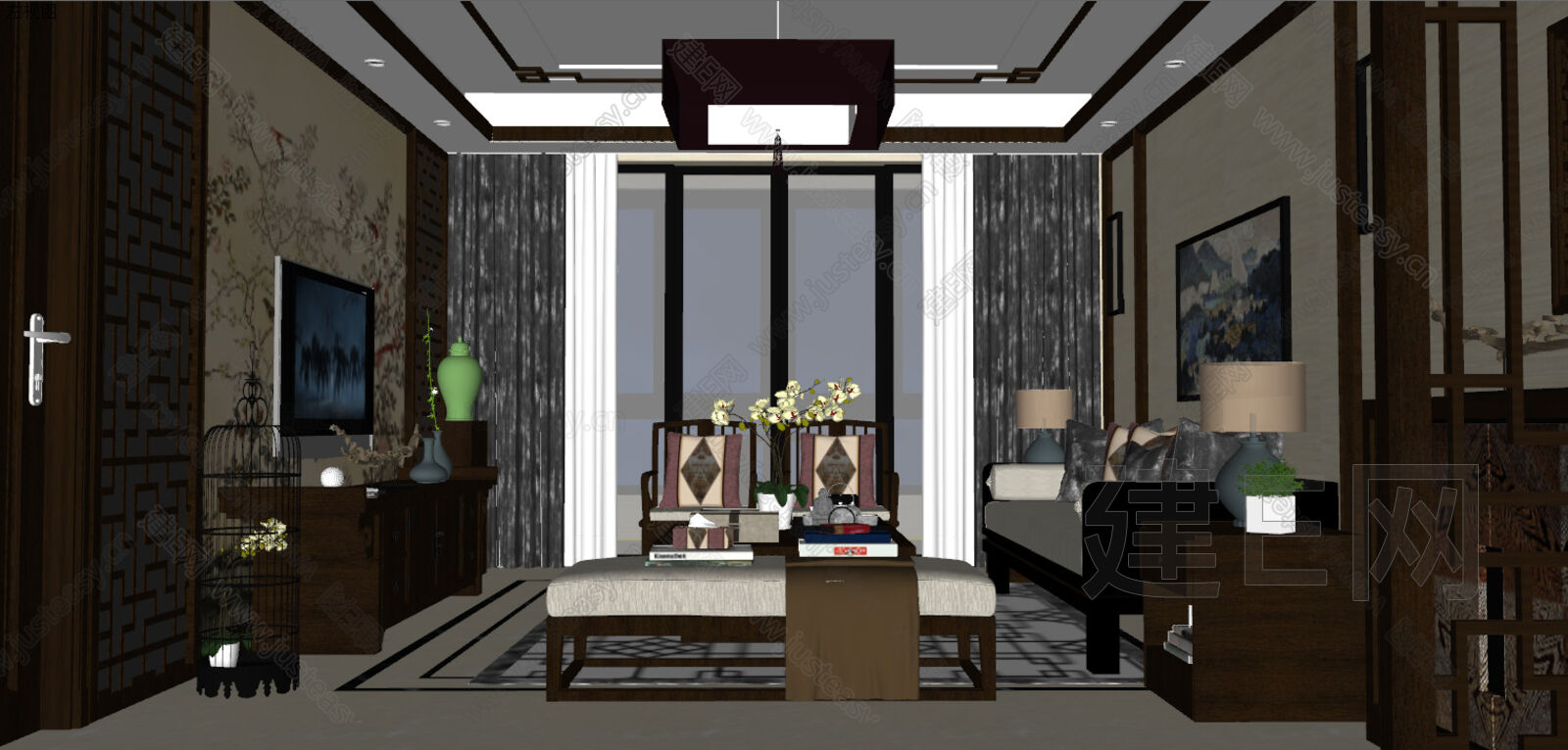 中式风格_客厅模型SU模型下载[ID:104874318]_建e网su模型
