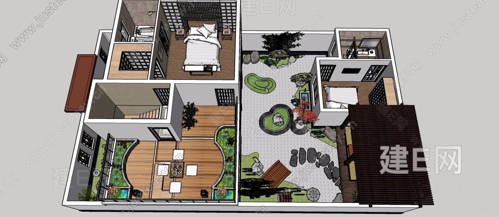 日式别墅（室内，景观）模型SU模型下载[ID:105005380]_建e网su模型