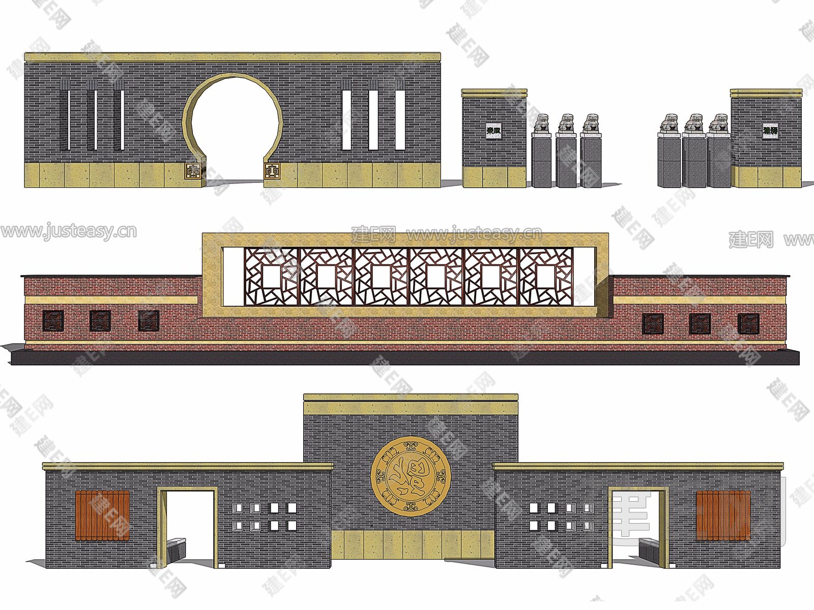 围墙景观背景墙-sketchup模型_sketchup模型库_建E室内设计网!