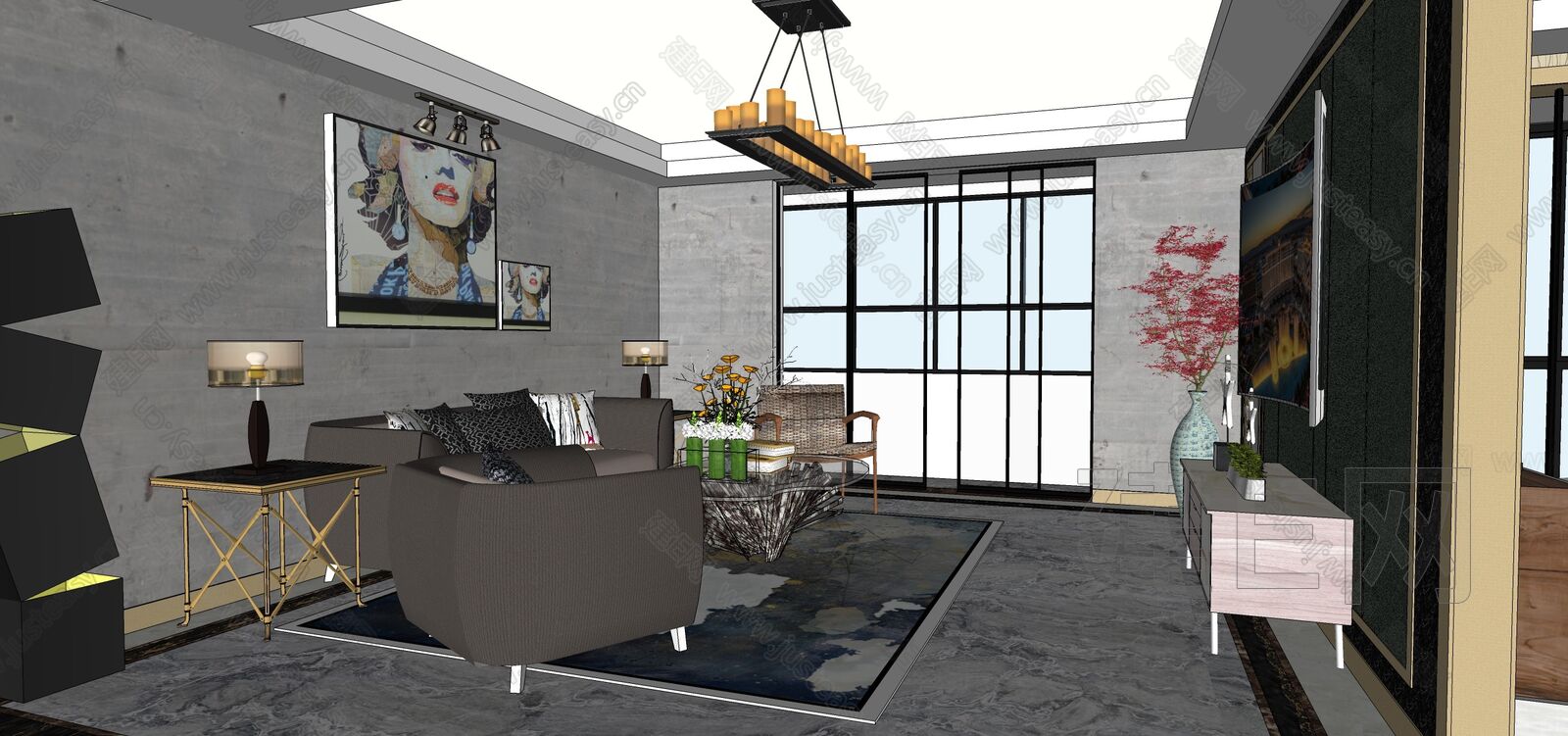 现代整体家装设计模型SU模型下载[ID:106053925]_建e网su模型