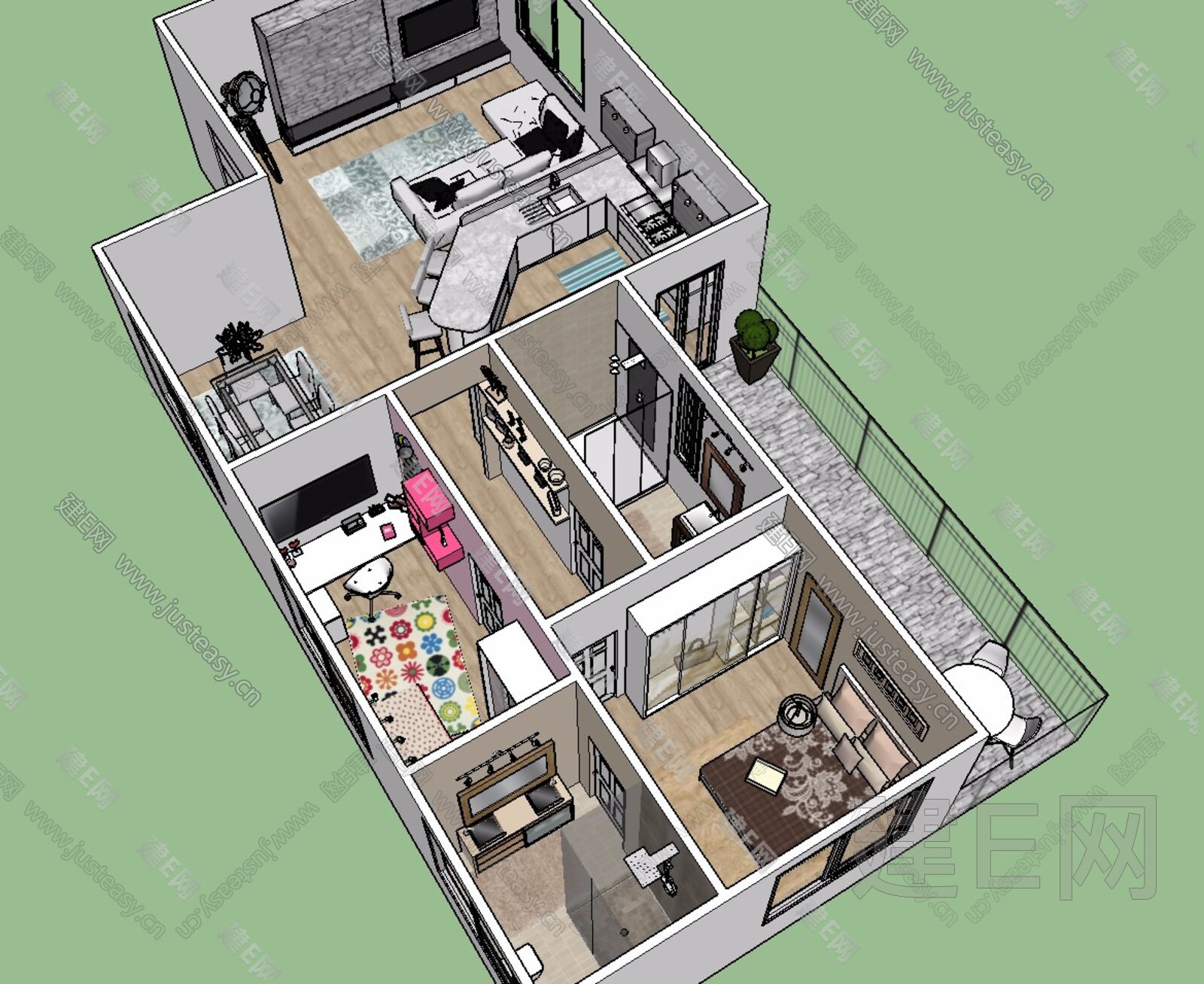 现代简约家装模型SU模型下载[ID:106774949]_建e网su模型