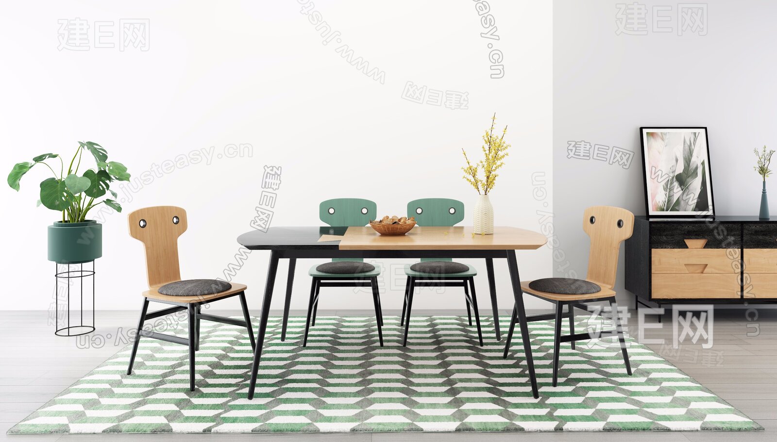 北欧极简餐桌椅组合3d模型
