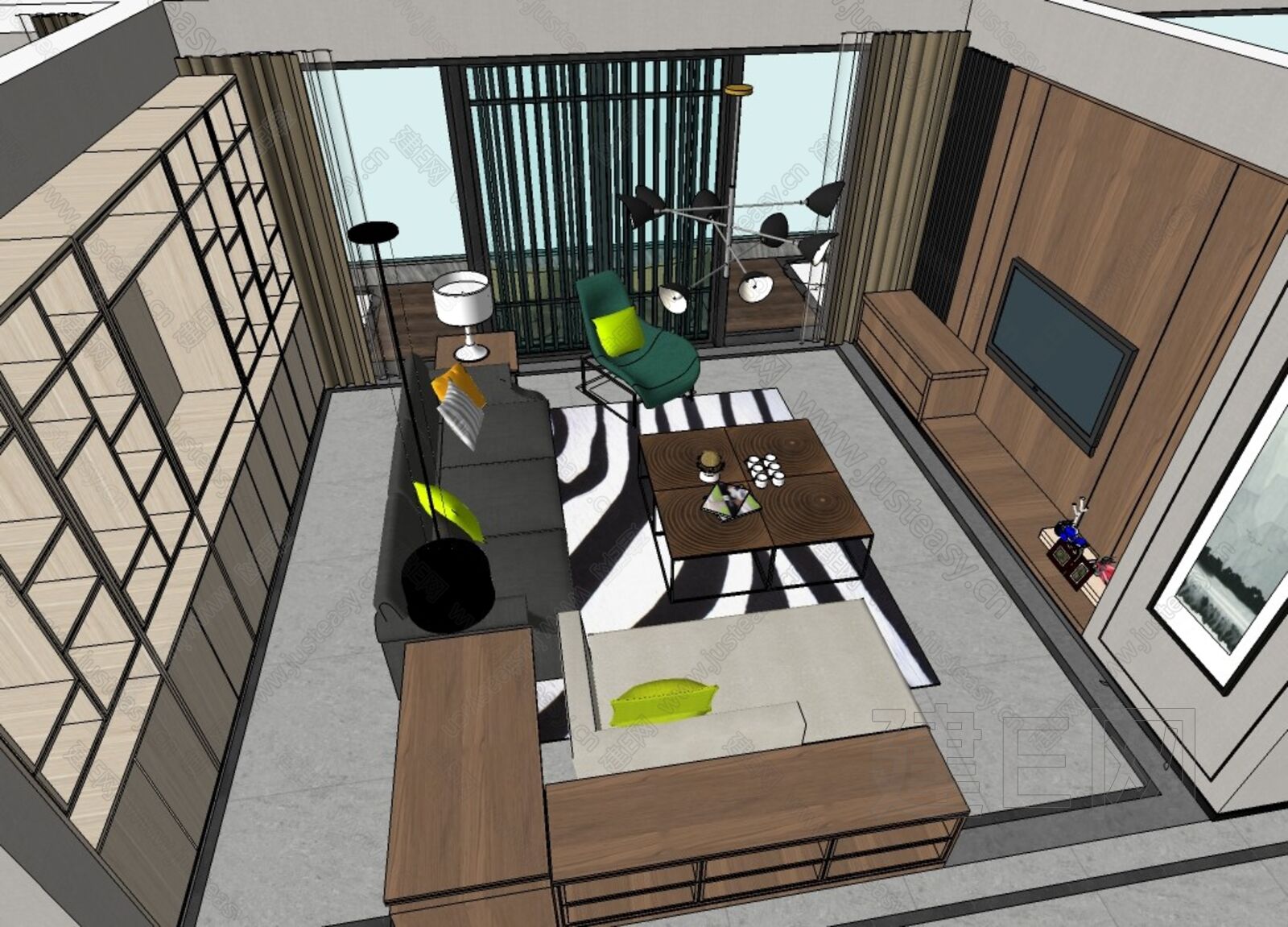 现代北欧风格家装模型SU模型下载[ID:106447258]_建e网su模型