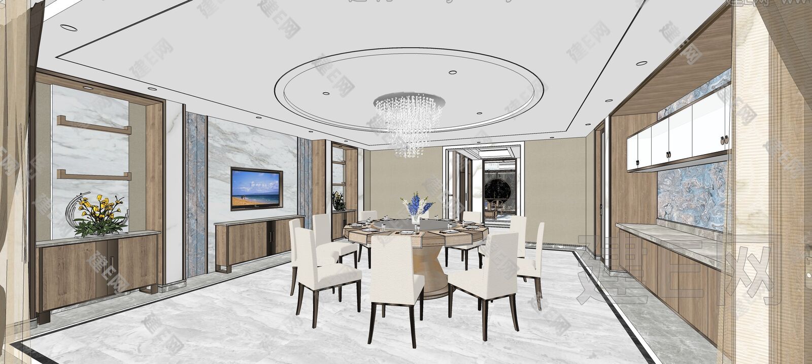 新中式复式别墅室内设计SU模型模型SU模型下载[ID:107299117]_建e网su模型