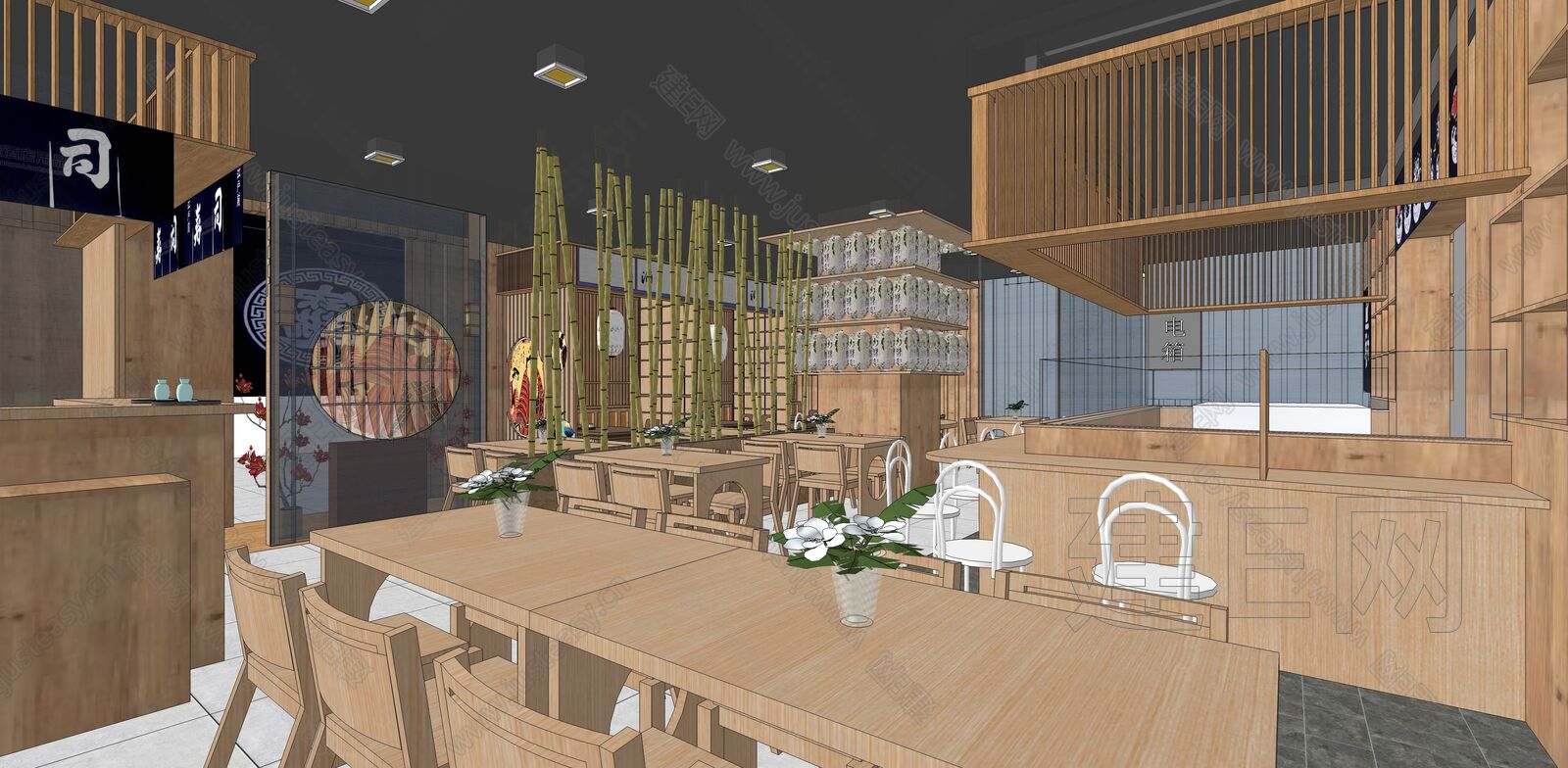 日式料理店模型SU模型下载[ID:107954576]_建E室内设计网