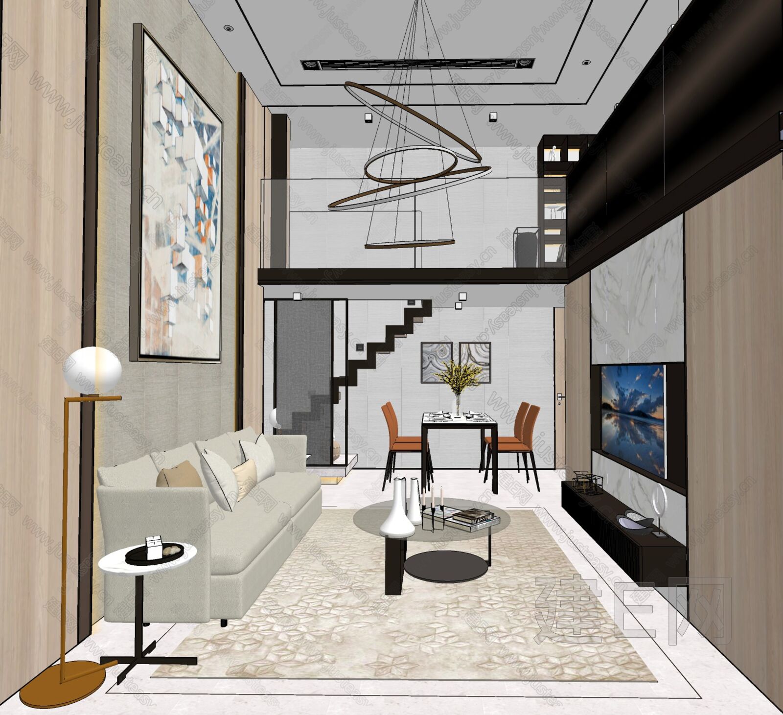 现代简约Loft家装-sketchup模型_sketchup模型库_建E室内设计网!