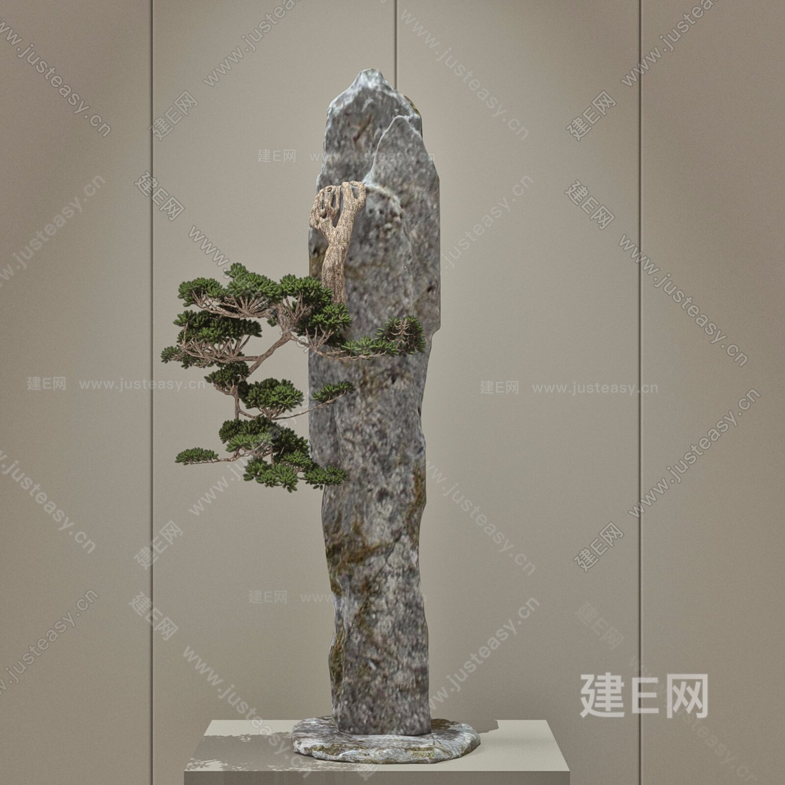 新中式石头松树3d模型