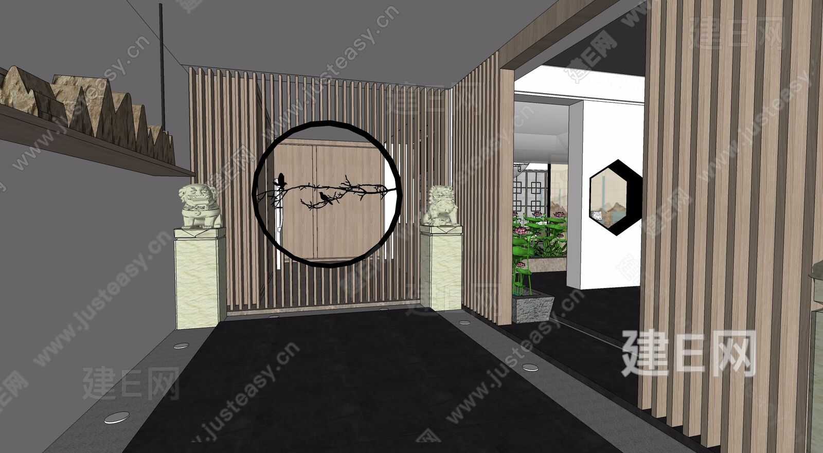 新中式私人会所模型SU模型下载[ID:108085586]_建e网su模型