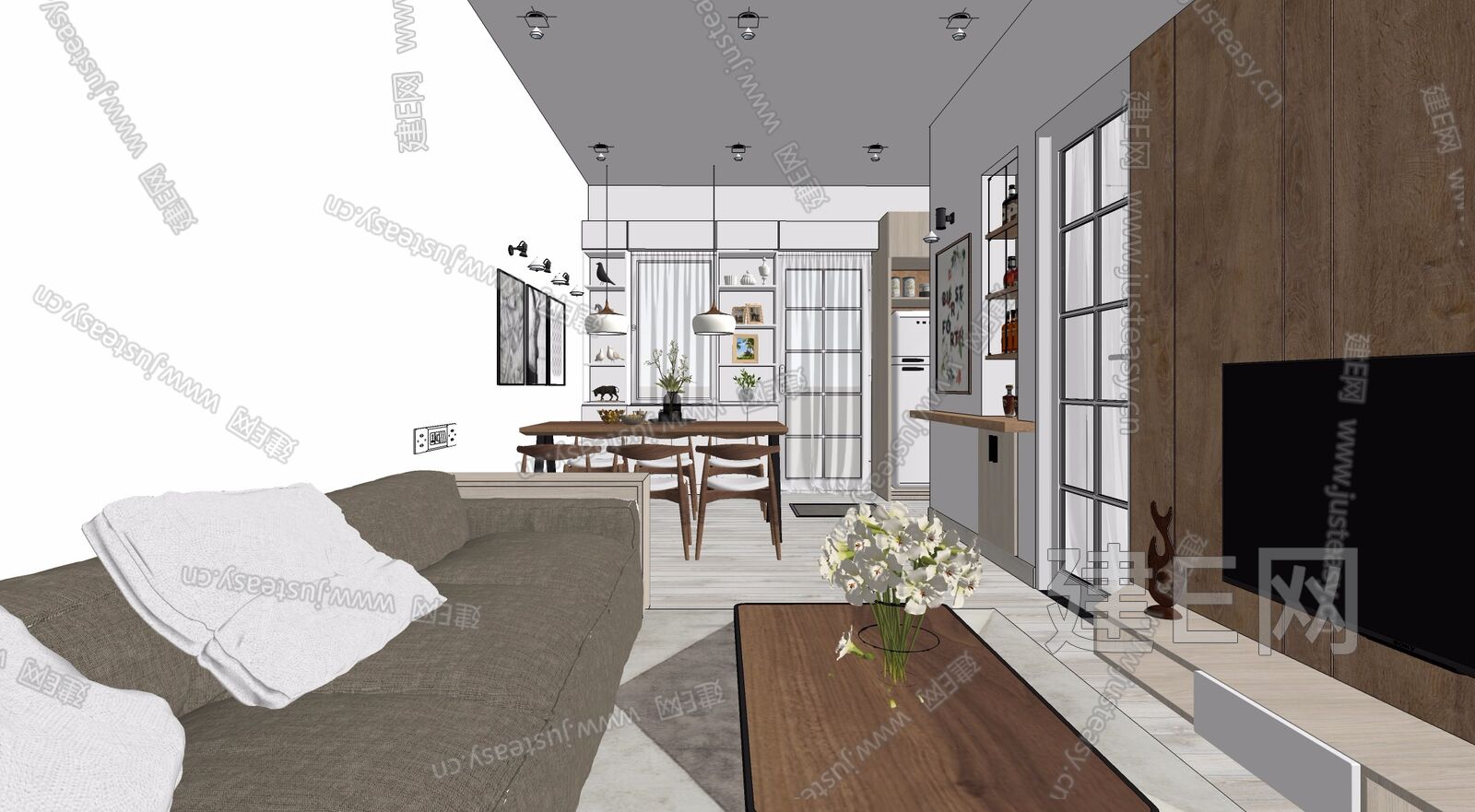 现代简约家装模型SU模型下载[ID:108806426]_建e网su模型