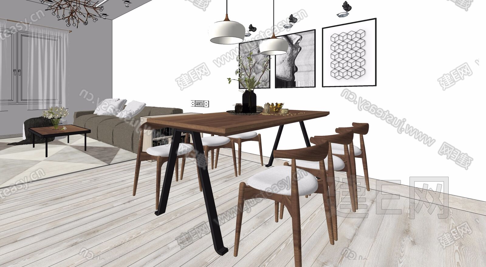 现代简约家装模型SU模型下载[ID:108806426]_建e网su模型
