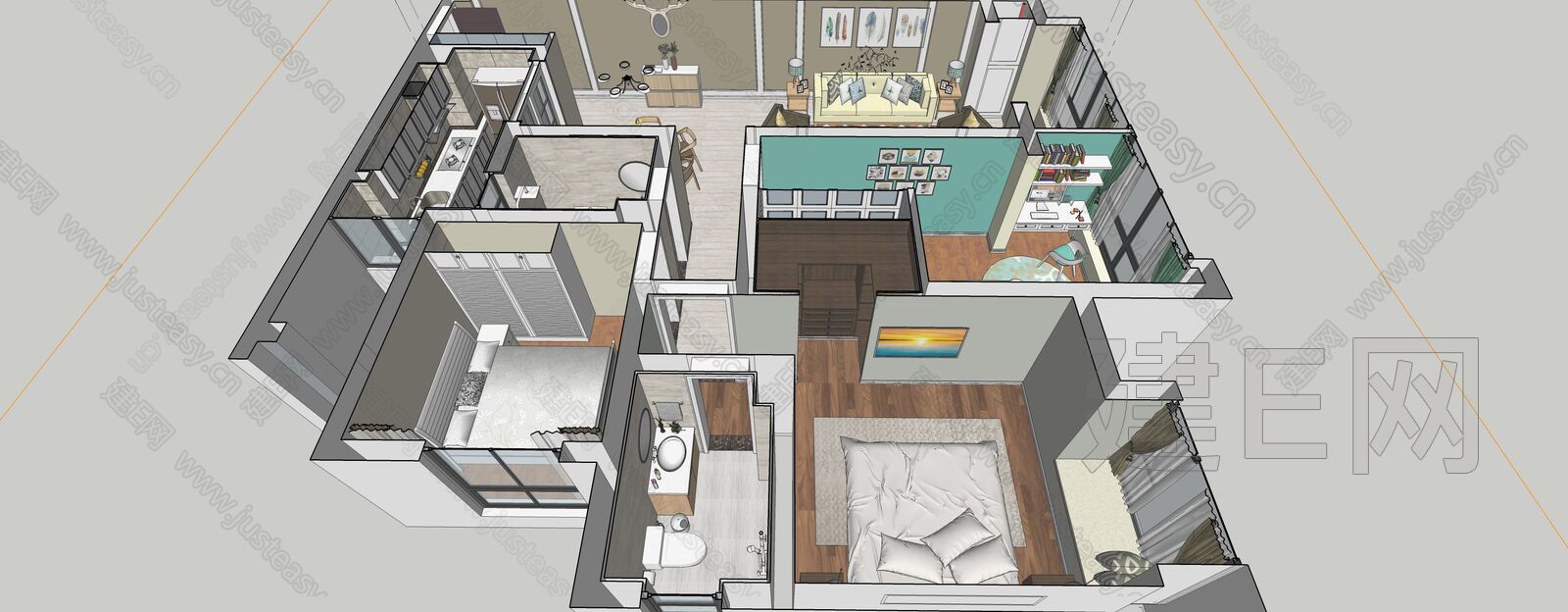 北欧家装空间-sketchup模型_sketchup模型库_建e室内设计网!
