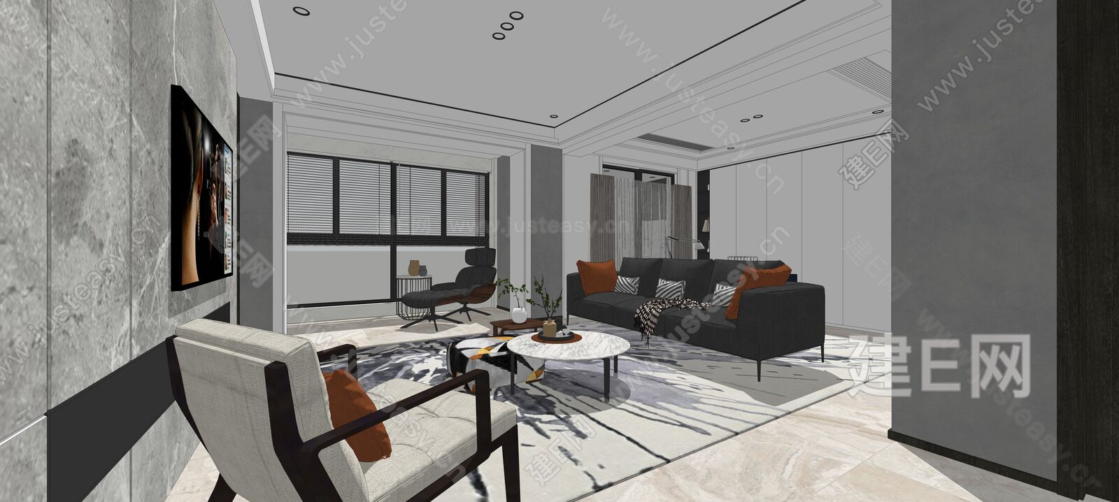 现代室内家装模型SU模型下载[ID:108937626]_建e网su模型