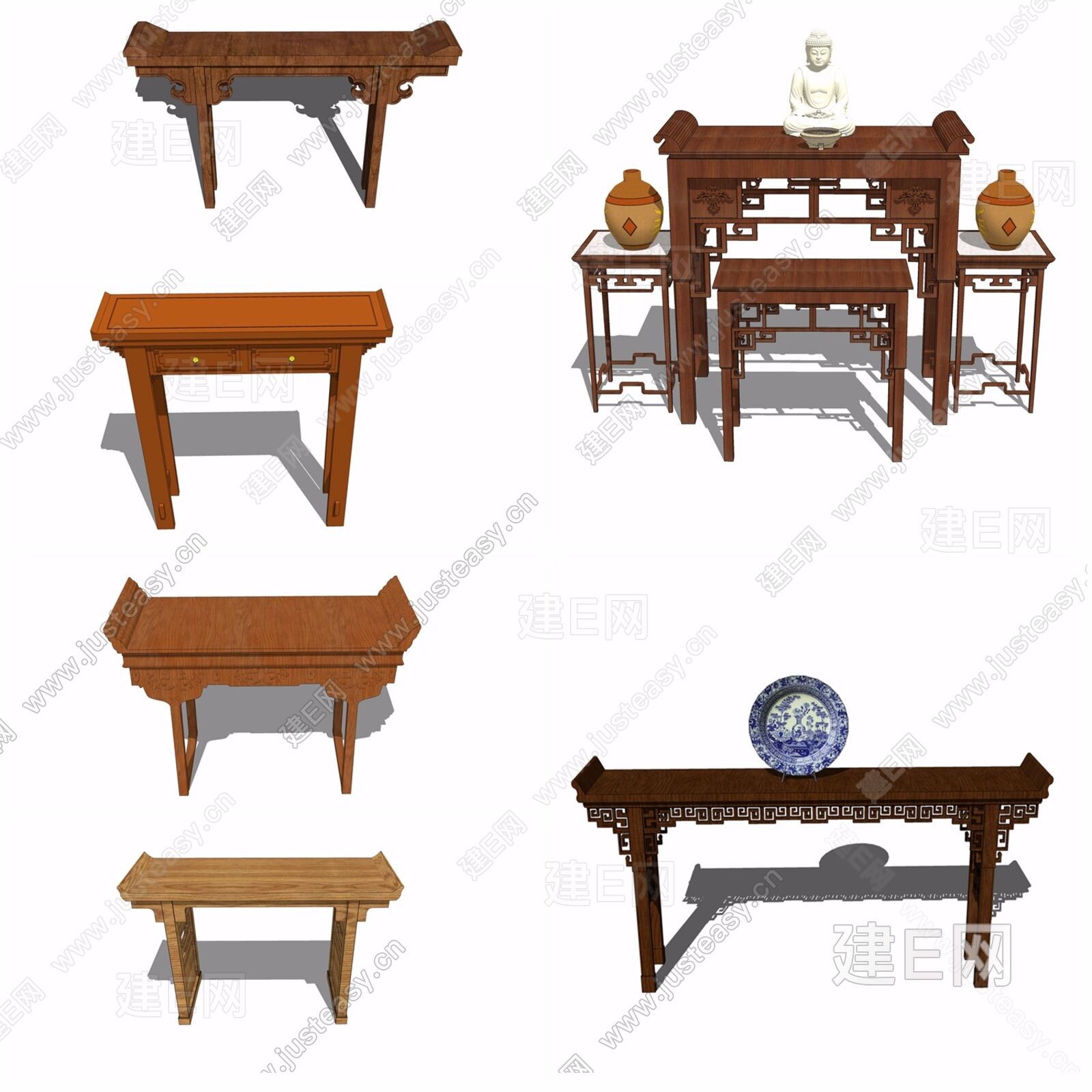中式案台条案模型SU模型下载[ID:101466530]_建E室内设计网