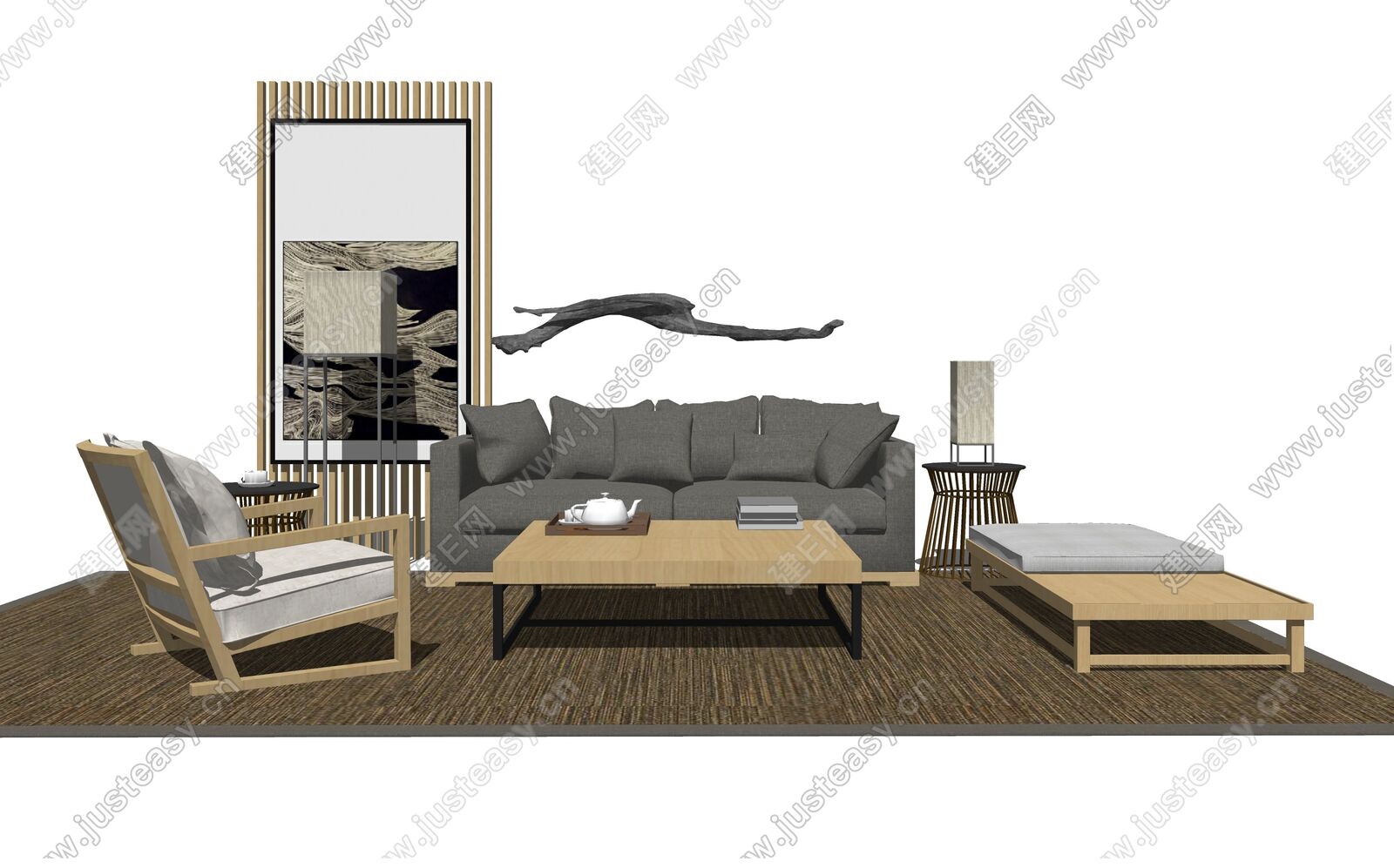 现代沙发茶几组合模型SU模型下载[ID:101990710]_建e网su模型