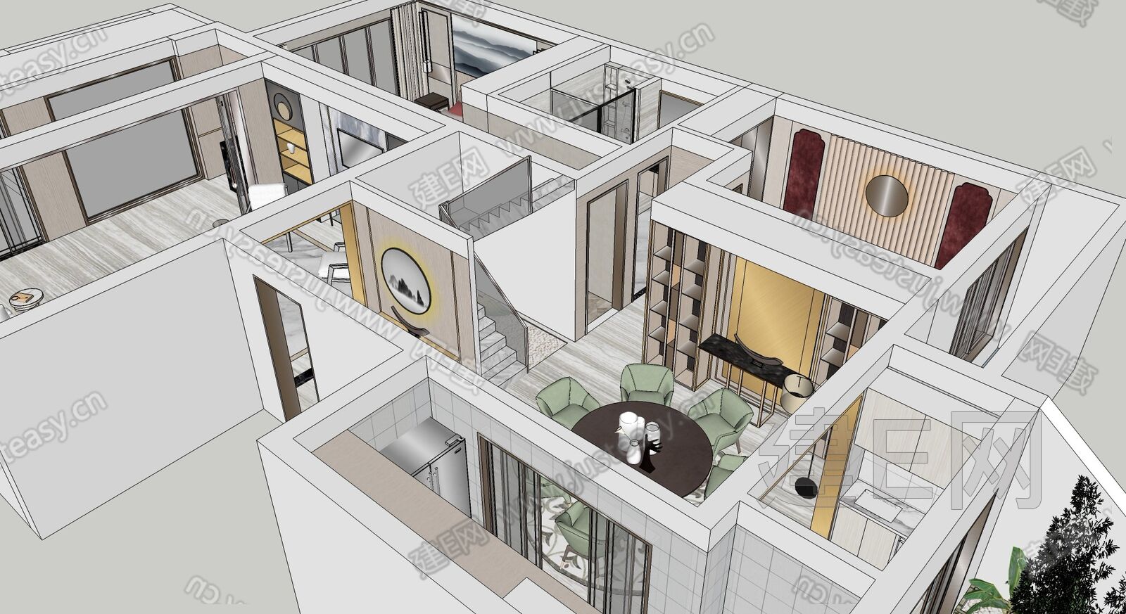 新中式整体家装-sketchup模型_sketchup模型库_建E室内设计网!