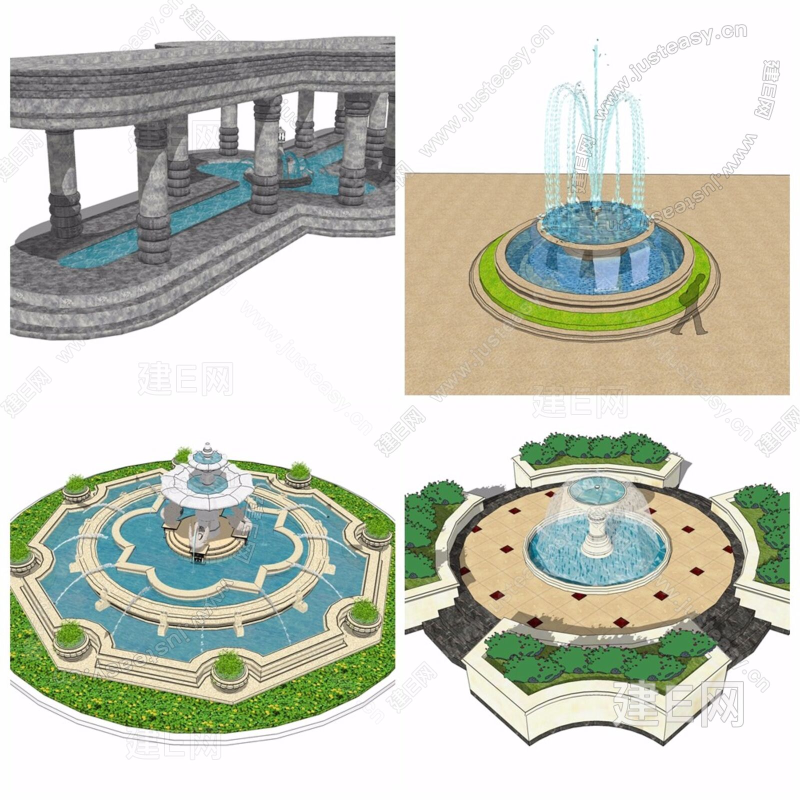 喷泉水景模型SU模型下载[ID:103432648]_建e网su模型