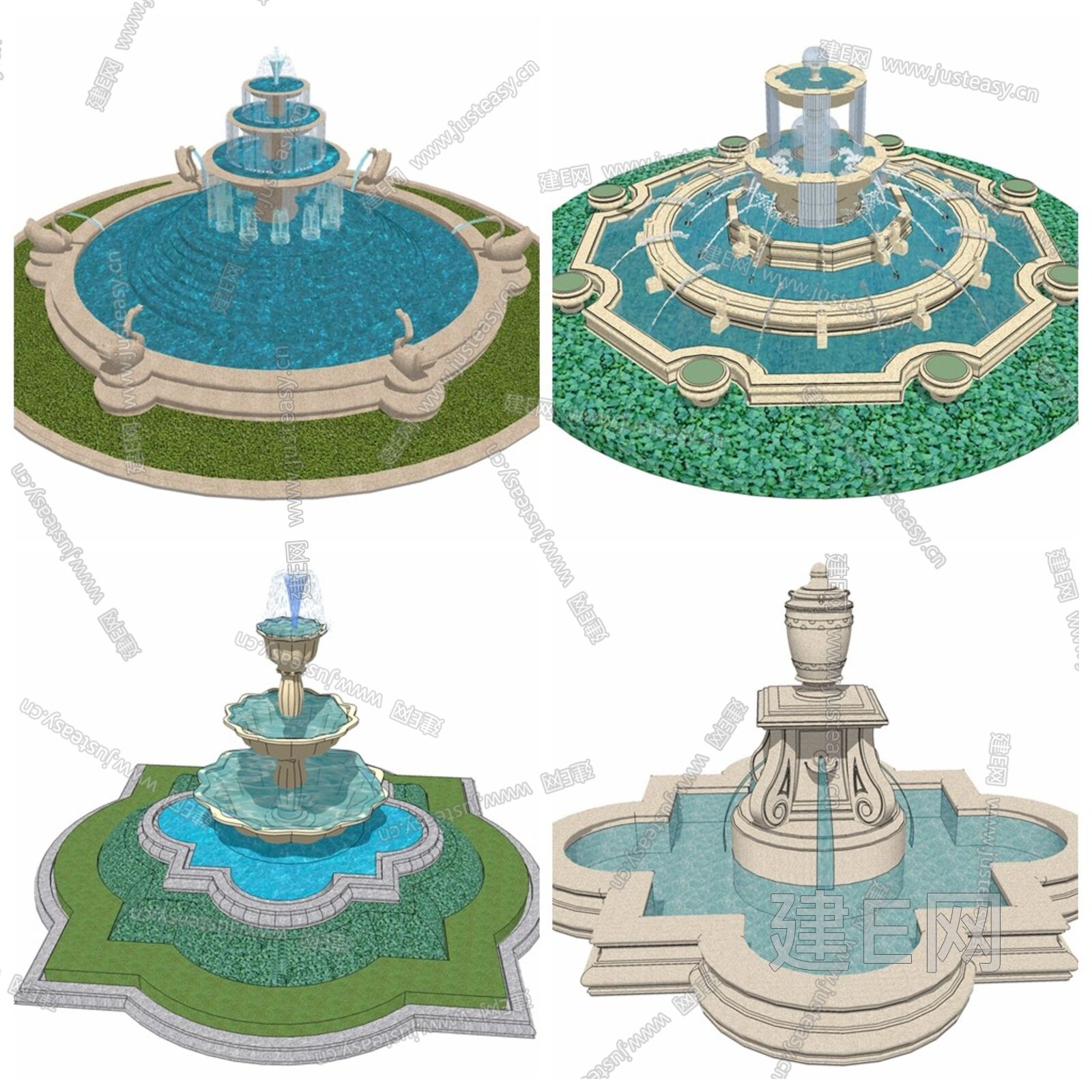 喷泉水景模型SU模型下载[ID:103432683]_建e网su模型