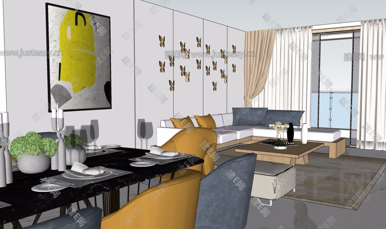 现代简约整体家装模型SU模型下载[ID:104677789]_建e网su模型