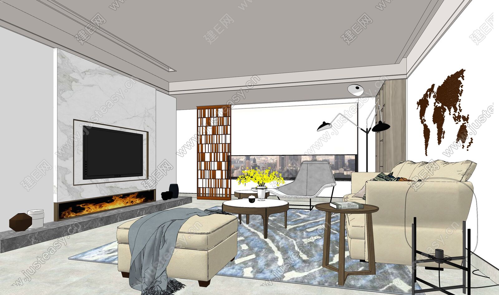 现代客厅-sketchup模型_sketchup模型库_建E室内设计网!