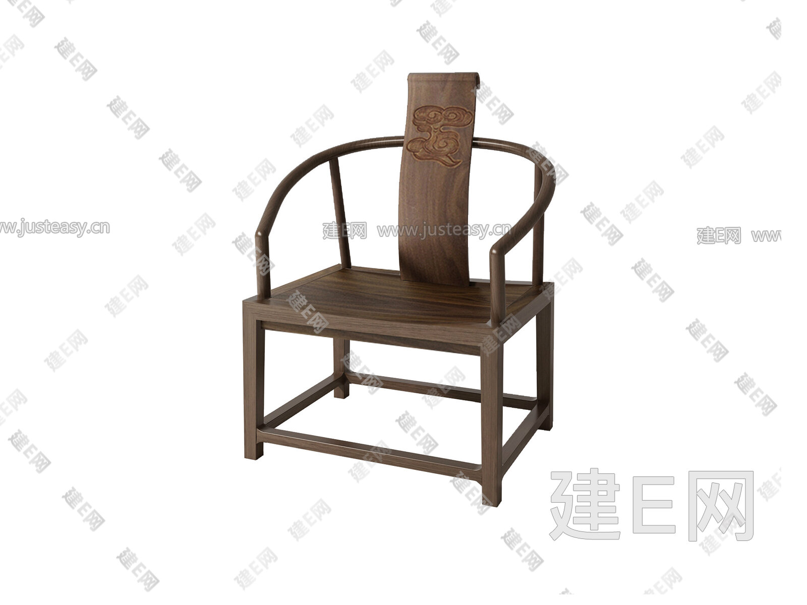 木迹制品新中式单椅3d模型