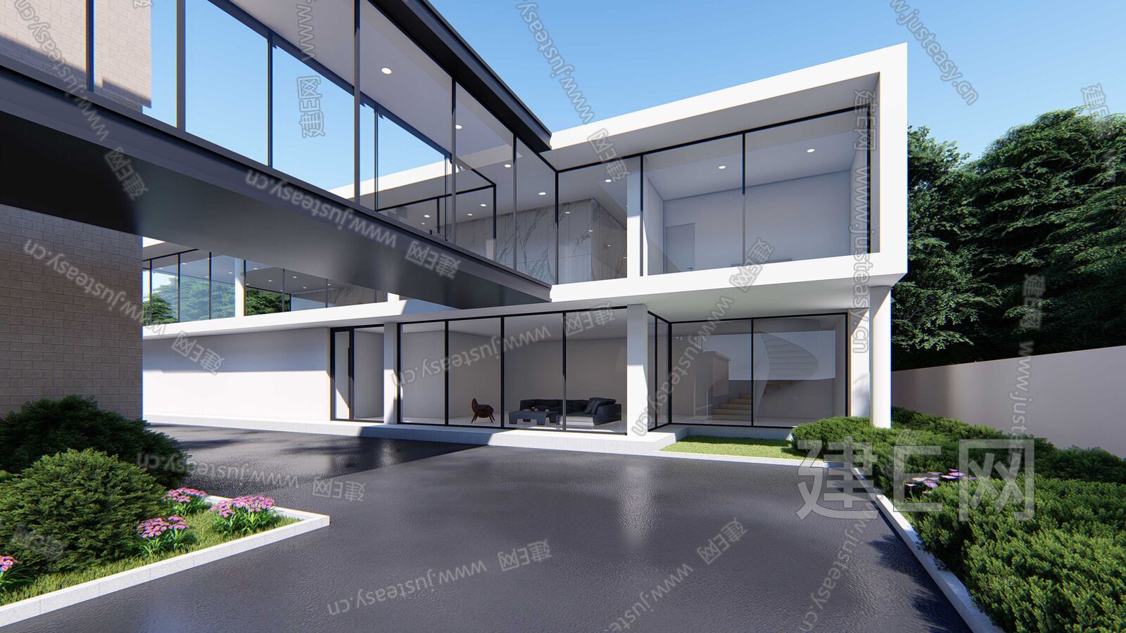 现代简约独栋别墅模型SU模型下载[ID:114573808]_建e网su模型