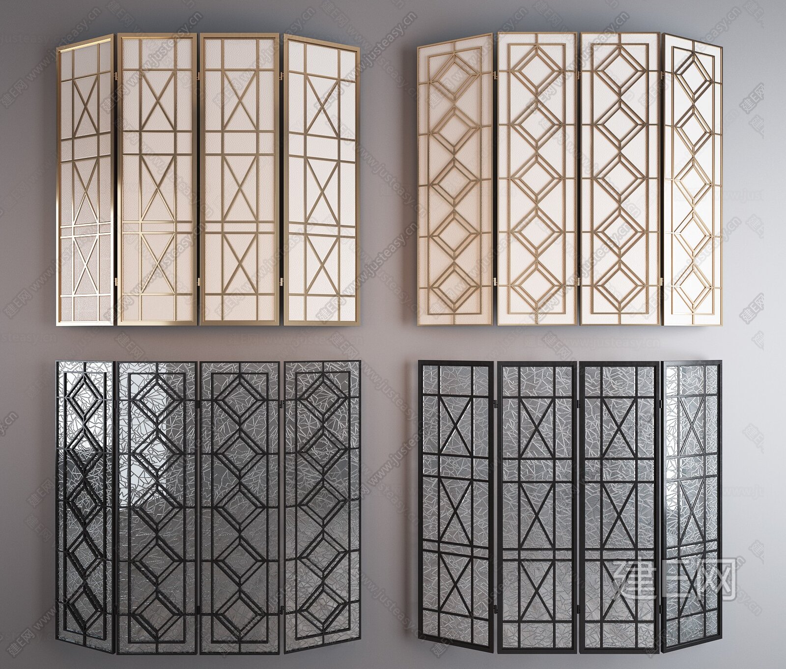 现代金属屏风隔断冰裂玻璃隔断组合