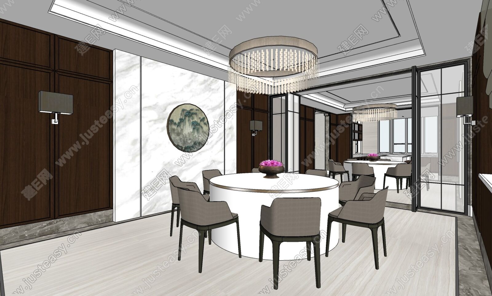 新中式别墅模型SU模型下载[ID:114901484]_建E室内设计网