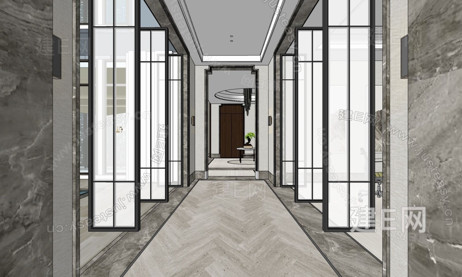 新中式别墅模型SU模型下载[ID:114901484]_建E室内设计网