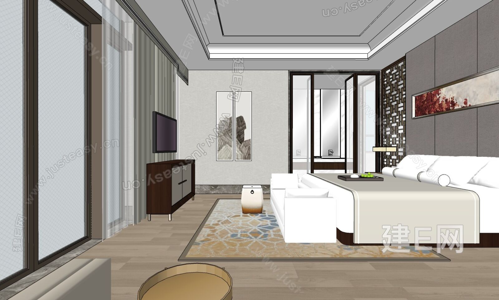 新中式别墅模型SU模型下载[ID:114901484]_建E室内设计网
