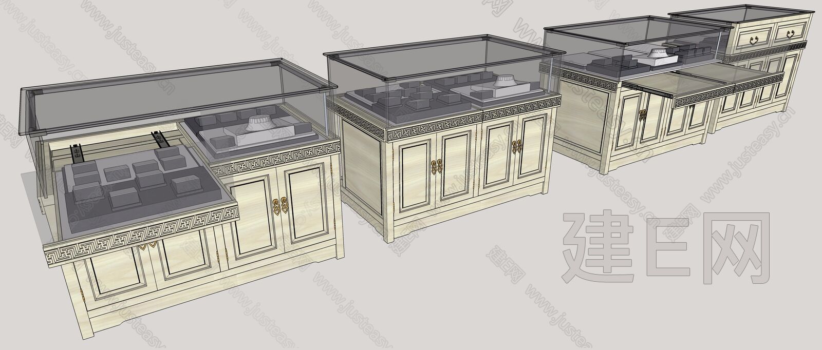 新中式展示柜珠宝柜组合模型SU模型下载[ID:114901454]_建e网su模型