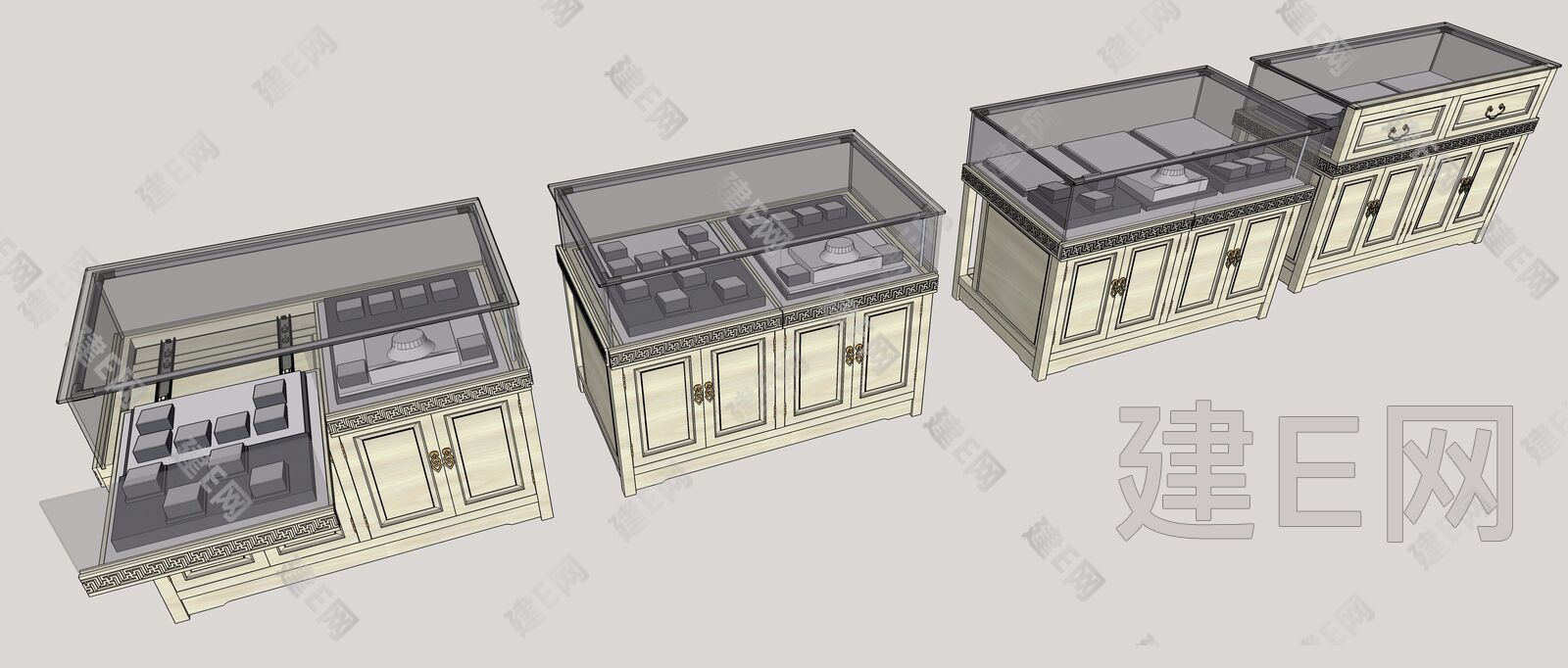 新中式展示柜珠宝柜组合模型SU模型下载[ID:114901454]_建e网su模型
