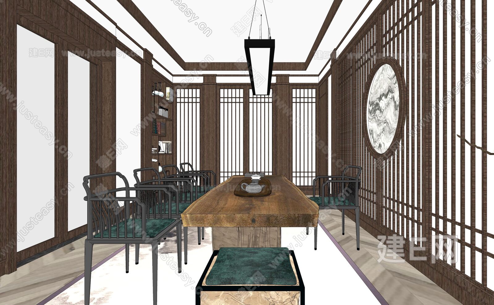 新中式茶室模型SU模型下载[ID:114966979]_建E室内设计网