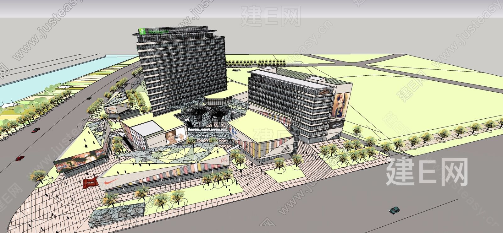 现代风格商业街及办公楼模型SU模型下载[ID:115753469]_建e网su模型