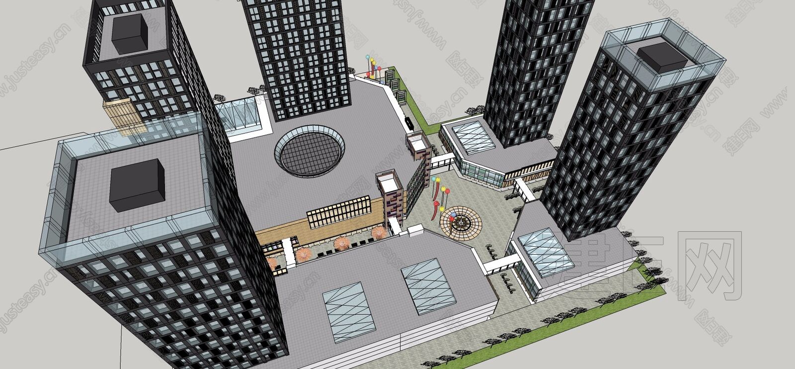 现代风格高层商业综合体模型SU模型下载[ID:116474294]_建e网su模型